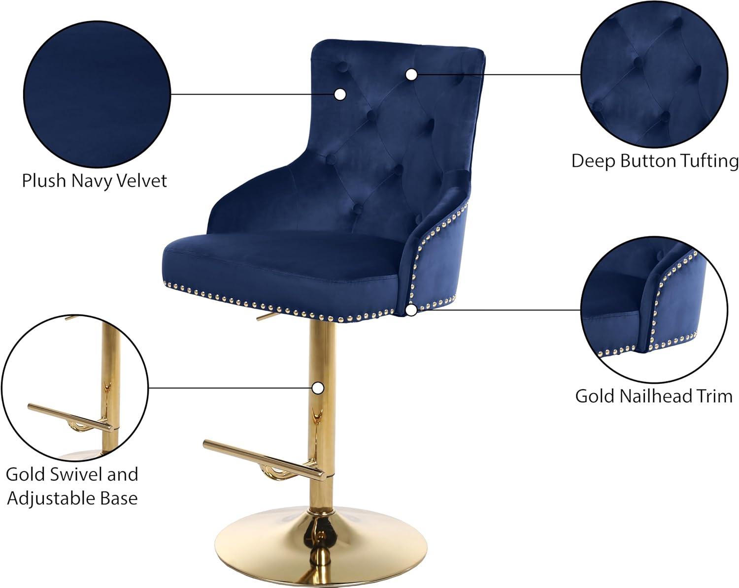 Meridian Furniture Claude Navy Velvet Adjustable Stool