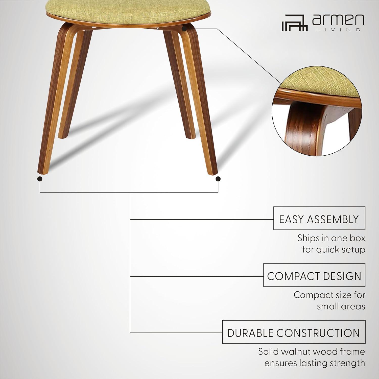 Jaguar Mid-Century Modern Kitchen Dining Table Accent Chair in Walnut Wood and Green Fabric