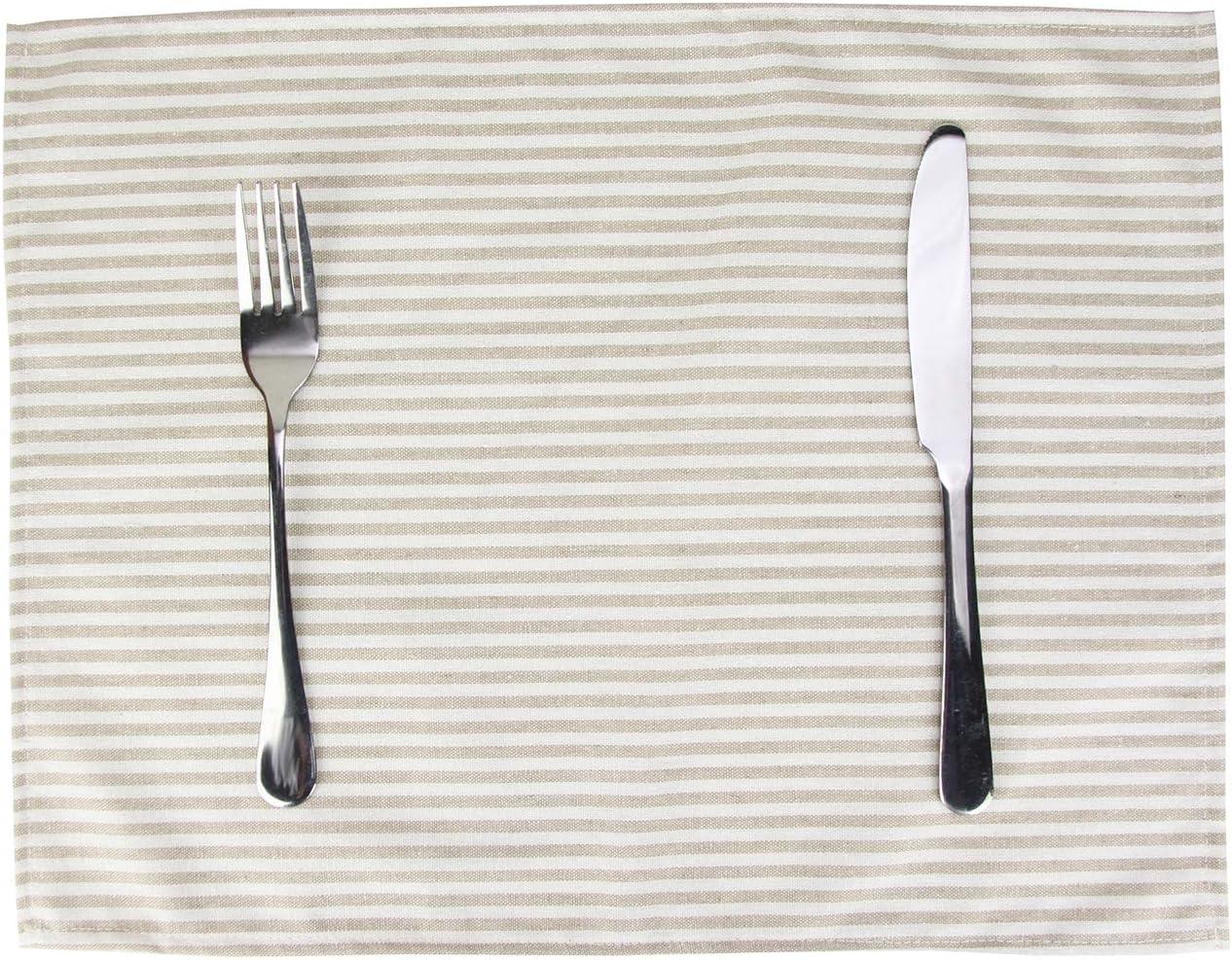 Beige Striped Cotton Linen Blend Dinner Napkins - Set of 12