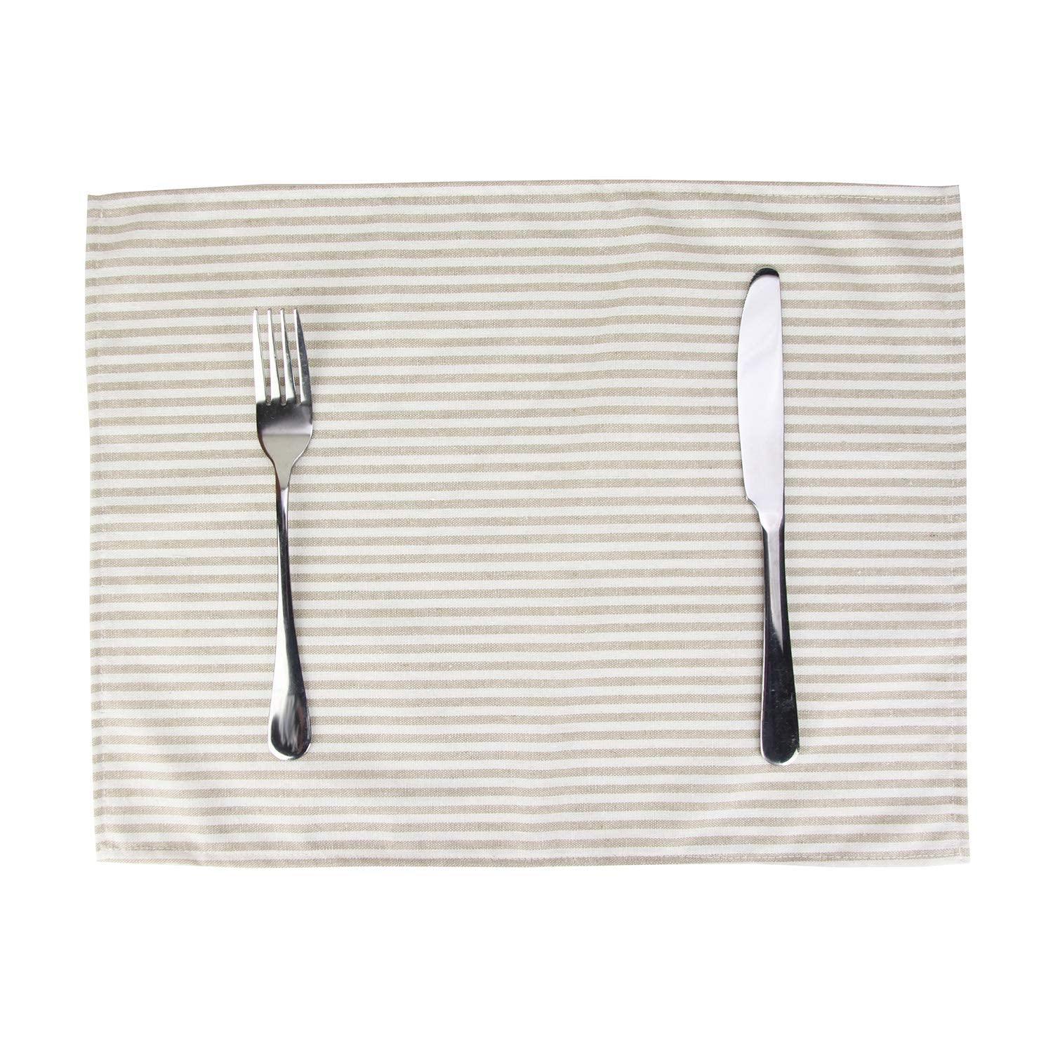Plain Striped Cotton Linen Blended Dinner Cloth Napkins - Set of 12 (40 x 30 cm) - for Events & Home Use (Beige)