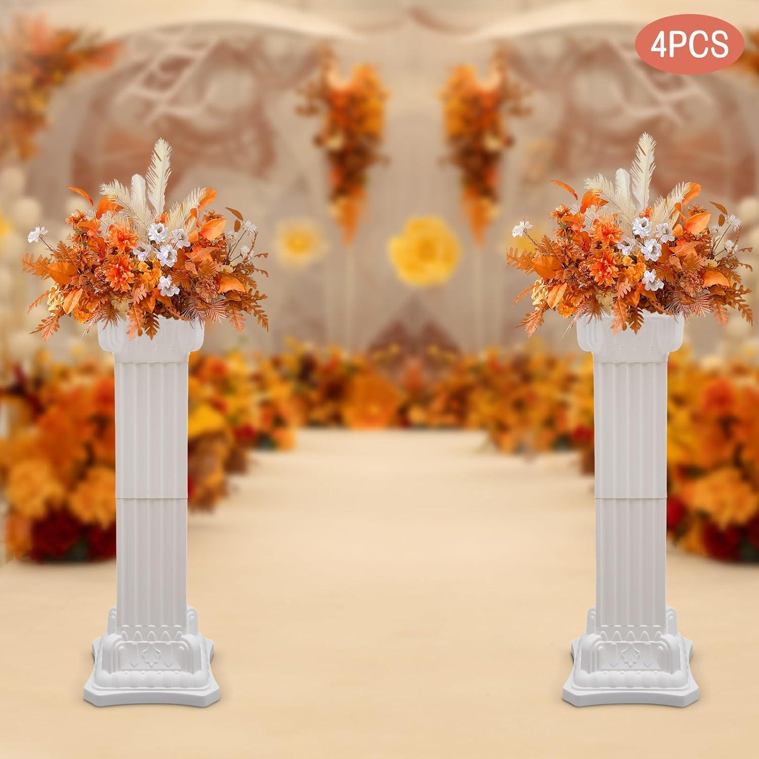Roman Columns Plastic Wedding Stand Pillar Greek Statue Plant Stand Elegant Event Party Decorative Pedestal Flower Pot Holder Decor (4Pcs, 11.81x35.43 Inch)