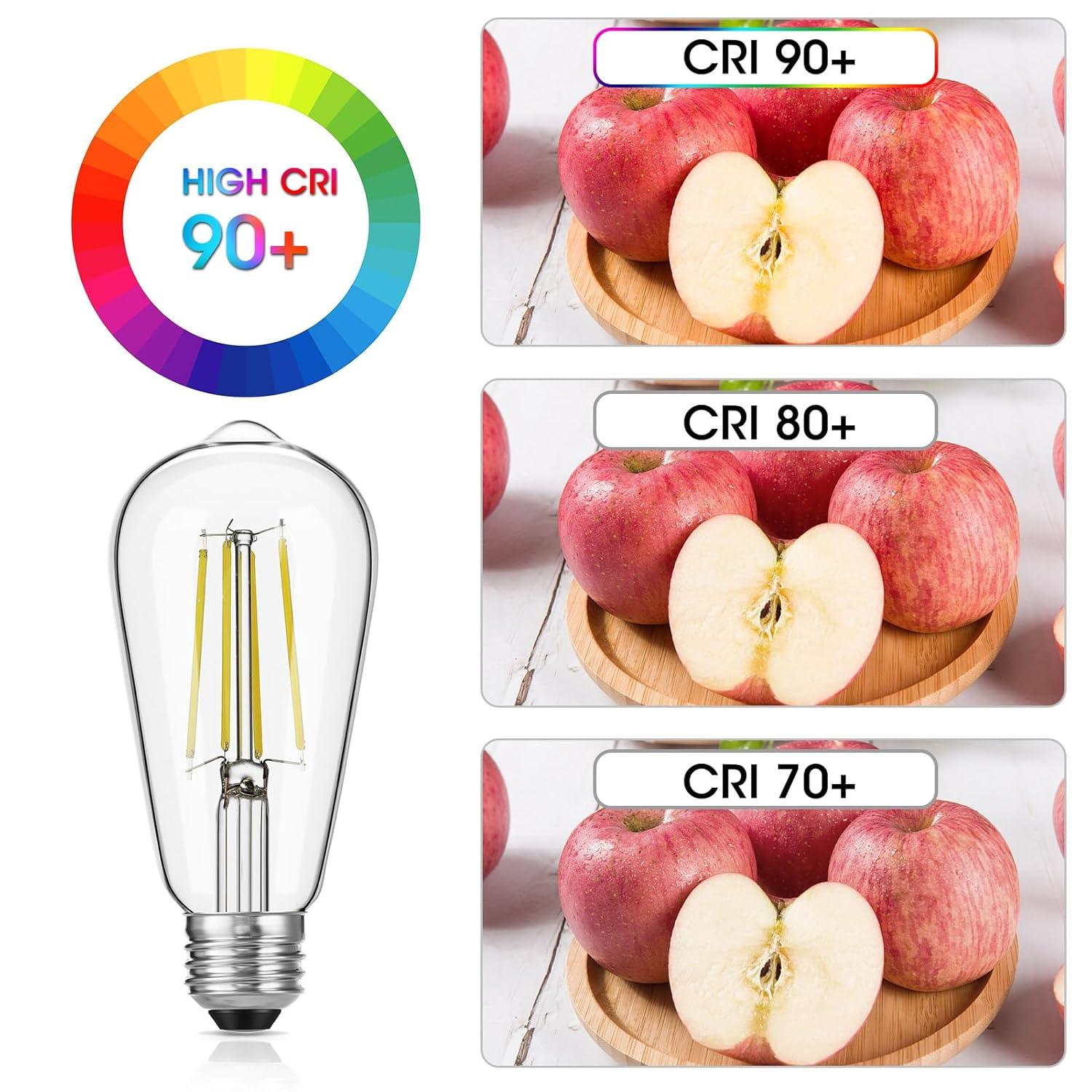 ENERGETIC Vintage LED Edison Light Bulbs, 5000K, 60 Watt Equivalent, ST64 Filament, Tear Drop Antique Decorative Bulbs, E26 Base, UL Listed, 6 Pack