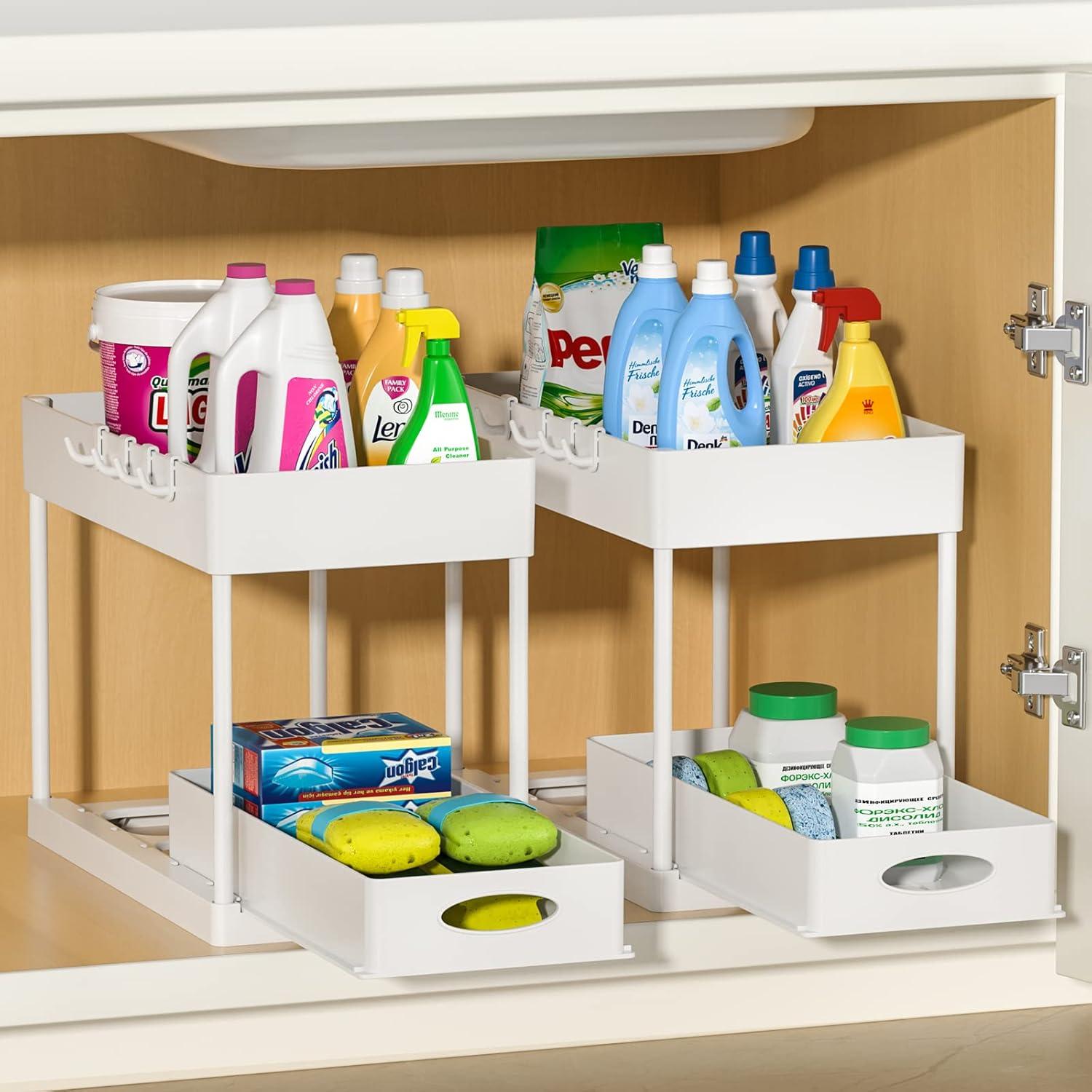 White 2-Tier Under Sink Storage Organizer with Sliding Drawers