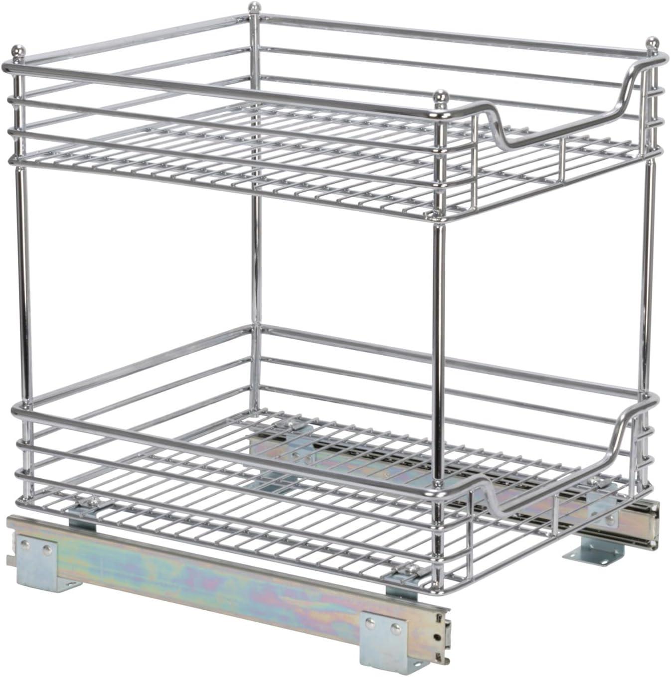 Glidez Heavy-Duty 14.5" Two-Tier Deep Sliding Cabinet Organizer, Chrome