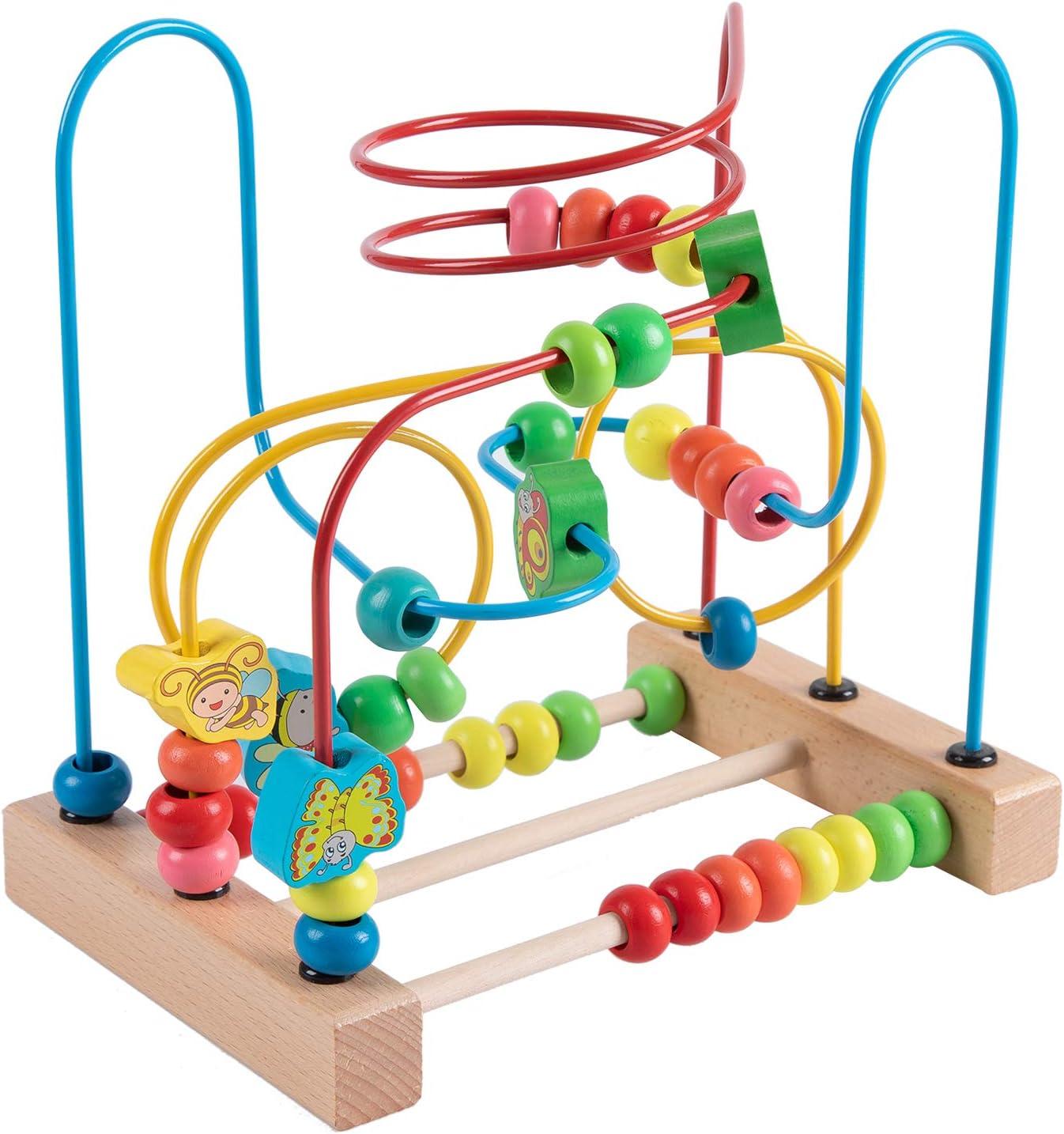 Colorful Wooden Bead Maze Roller Coaster Toy