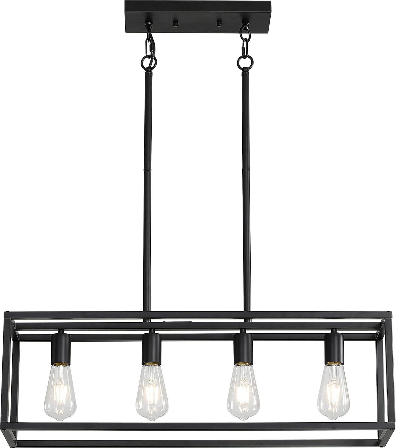 Black Metal 4-Light Cage Kitchen Island Pendant