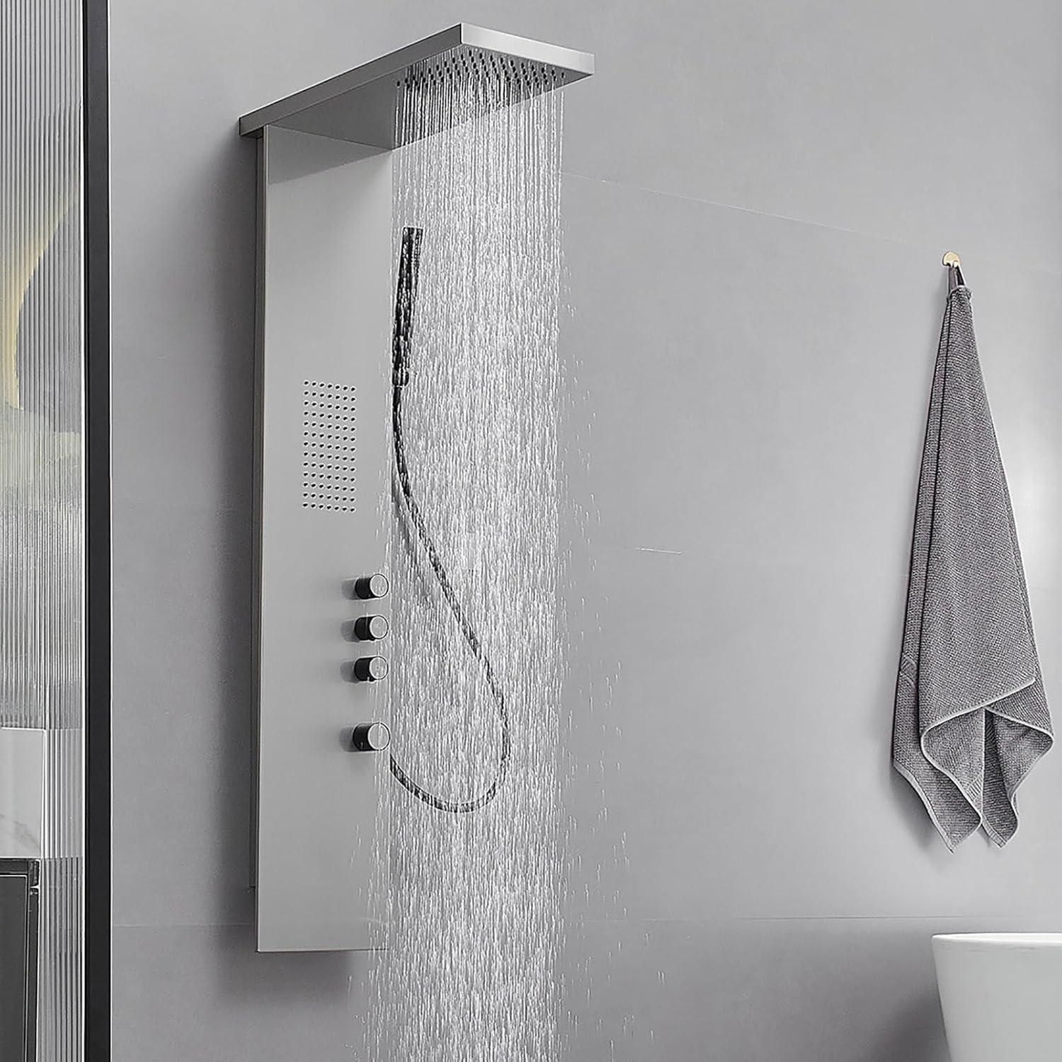 Brushed Nickel Stainless Steel Quadruple Handle Shower Tower