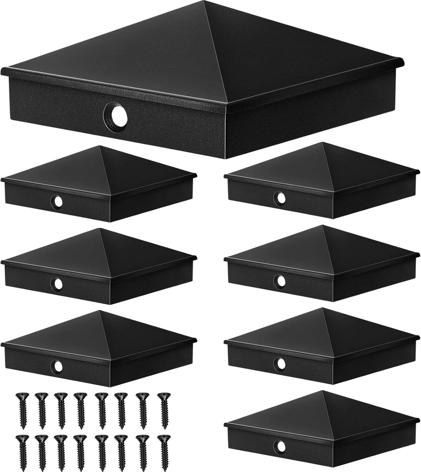 Black Aluminum Pyramid Post Caps for 4x4 Wood Posts, 6 Pack