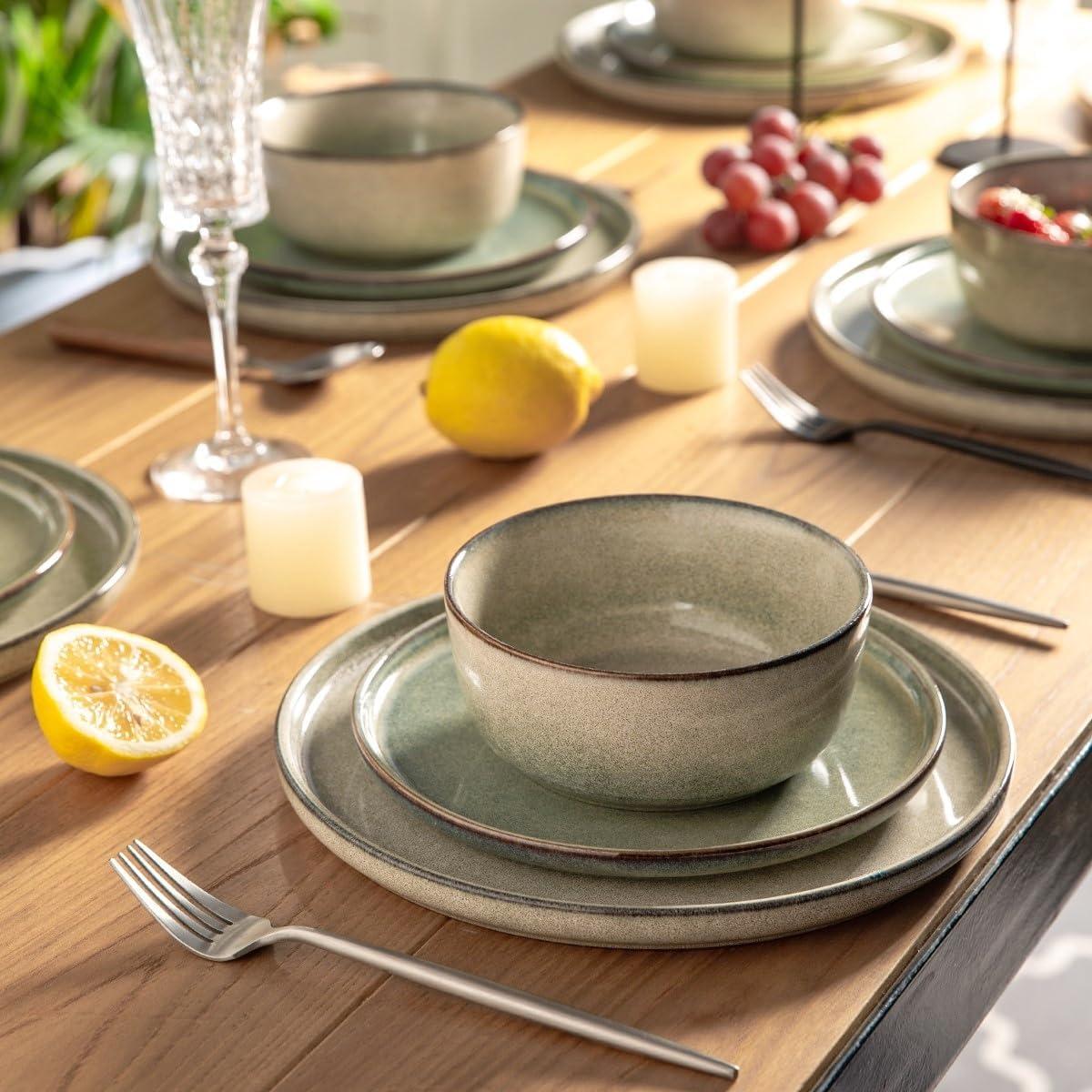 Reactive Glaze Gray Ceramic Dinnerware Set for 4