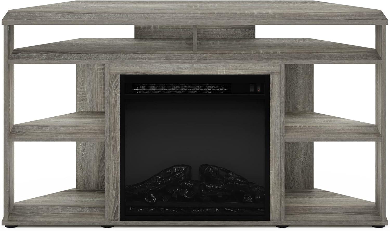 French Oak Grey Corner TV Stand with Electric Fireplace