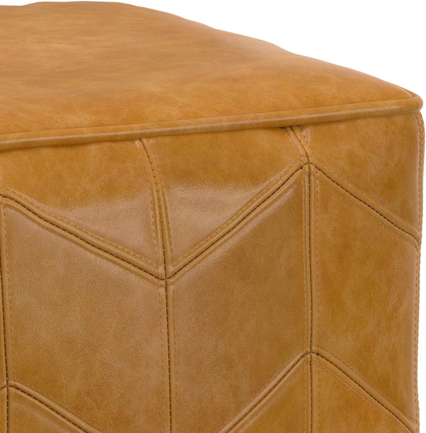 Brown Genuine Leather Chevron Pattern Square Pouf