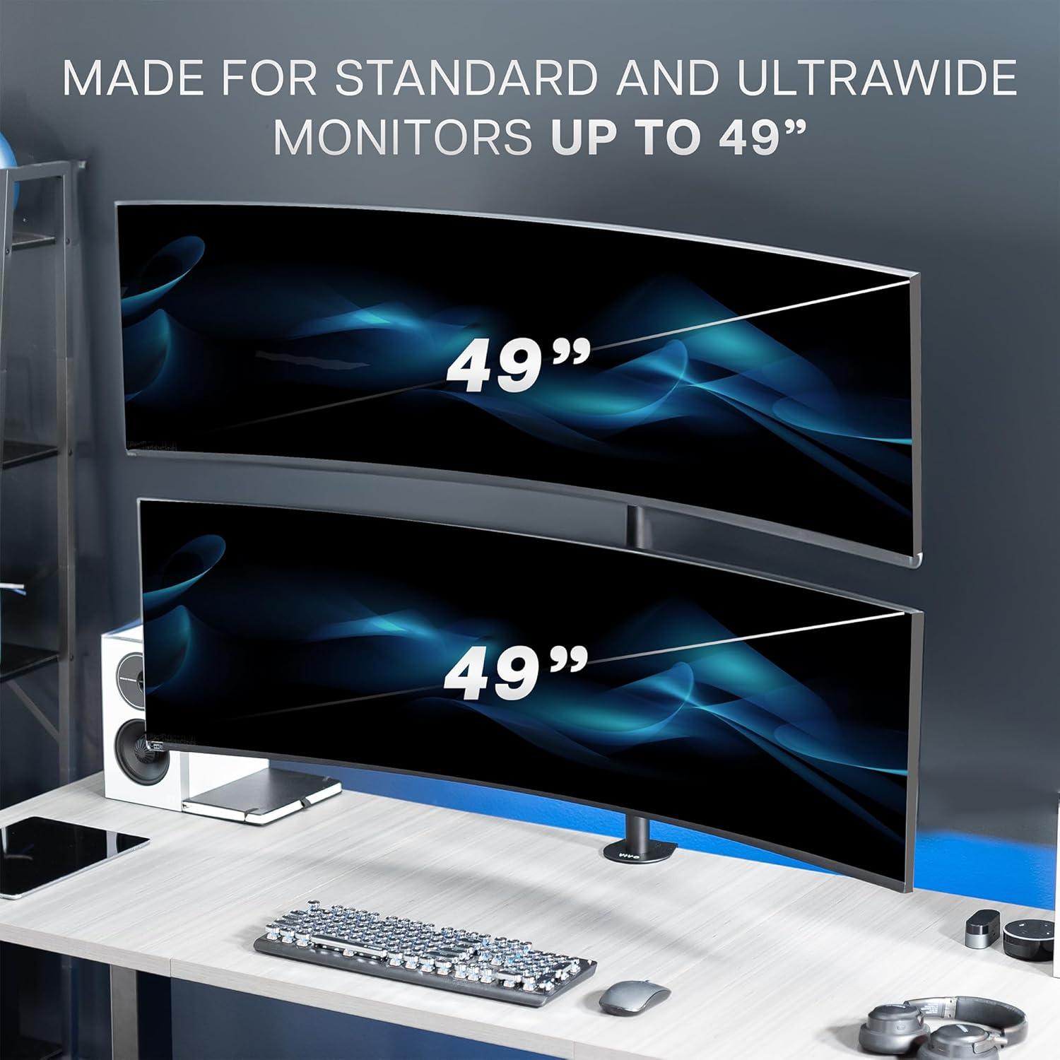 Dual Vertically Stacked Black Steel Monitor Desk Mount for 49" Ultrawide Screens