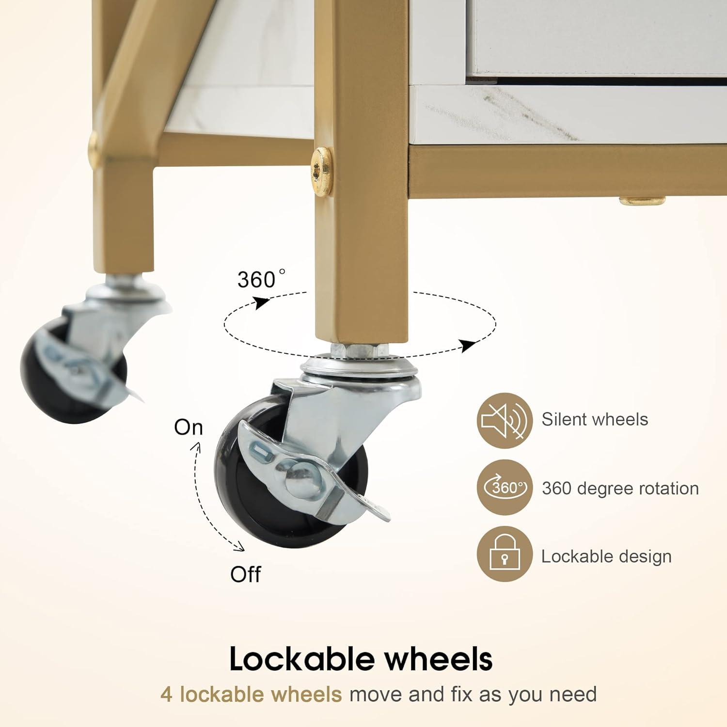 BarberPub Utility Cart with Drawers,  Tool Holders and Shelves, Salon Trolley with Locking Wheels