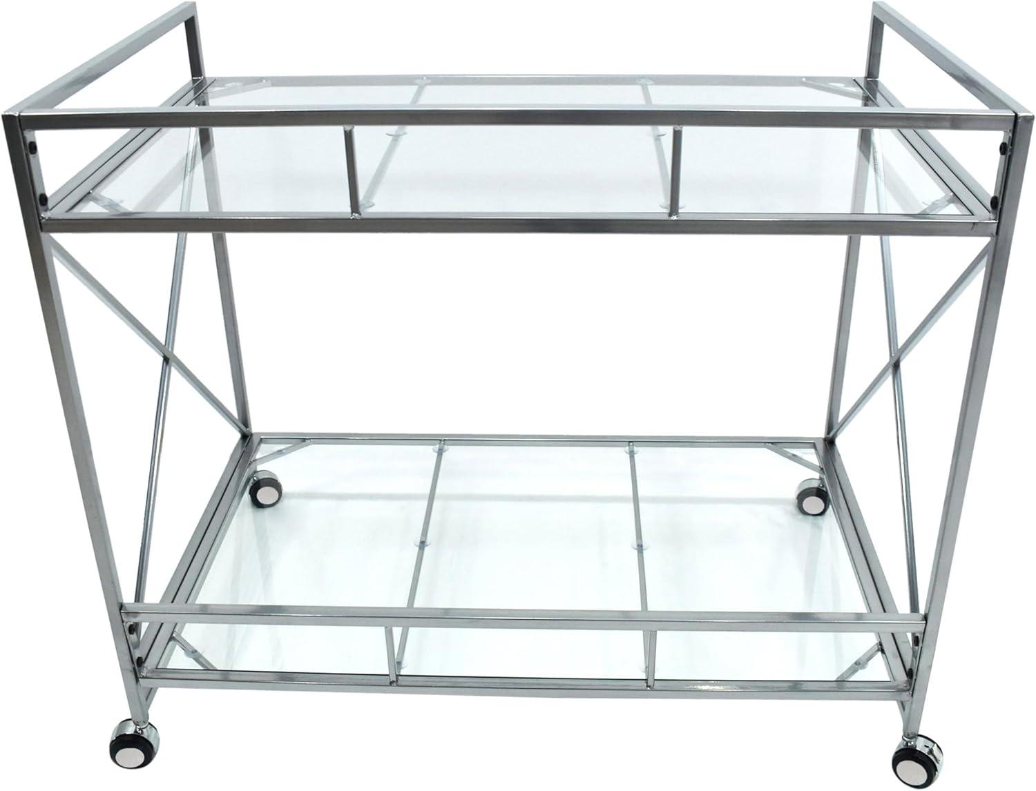 Danae Silver Rectangular Iron and Glass Bar Cart with Storage