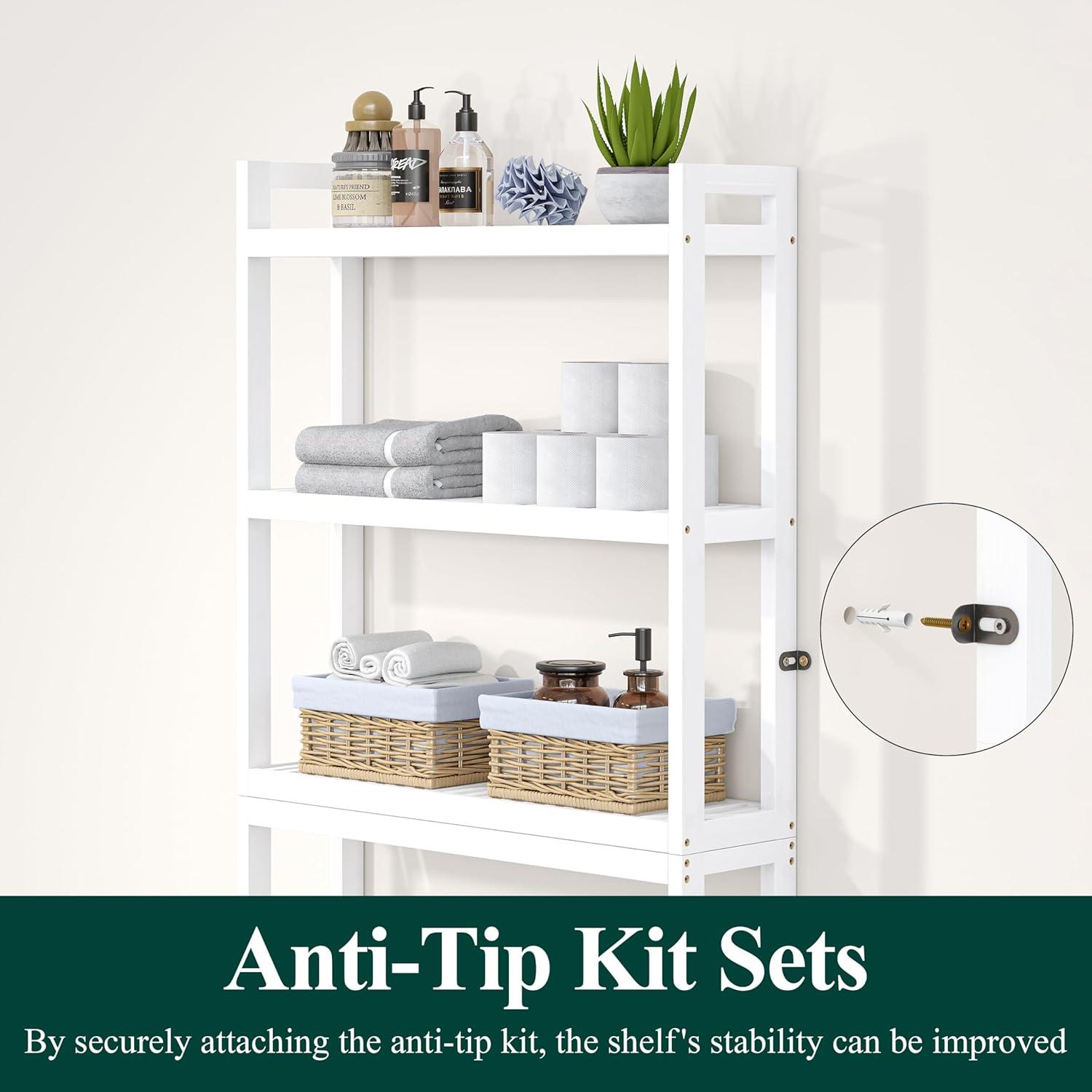 Over The Toilet Storage, 4-Tier Bathroom Organizer Over Toilet with Sturdy Bamboo Shelves, Multifunctional Toilet Shelf, Easy to Assemble and Saver Space, Gray