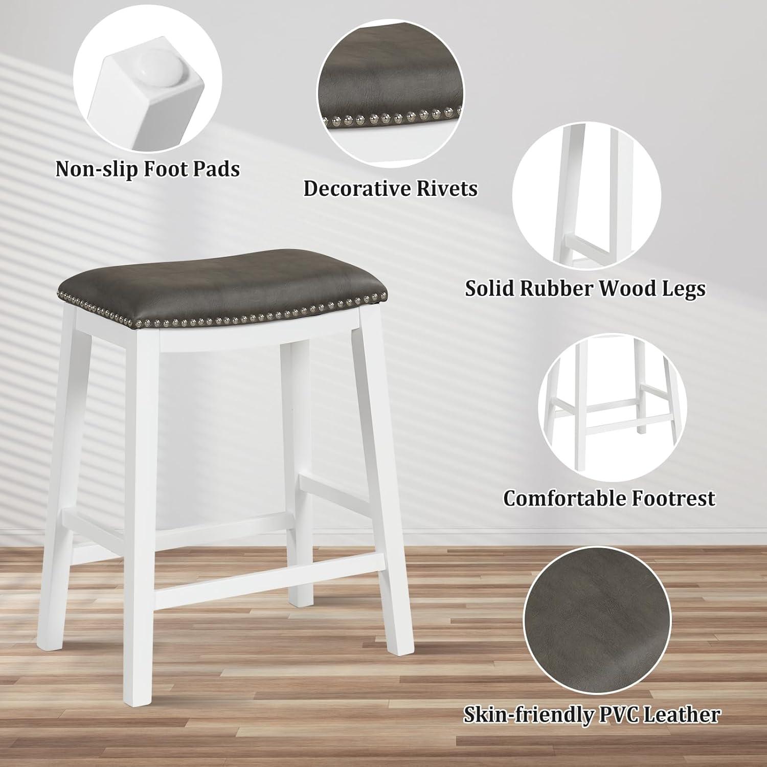 Costway 26-Inch Bar Stool Set of 2 Counter Height Saddle Stools with Upholstered Seat Gray