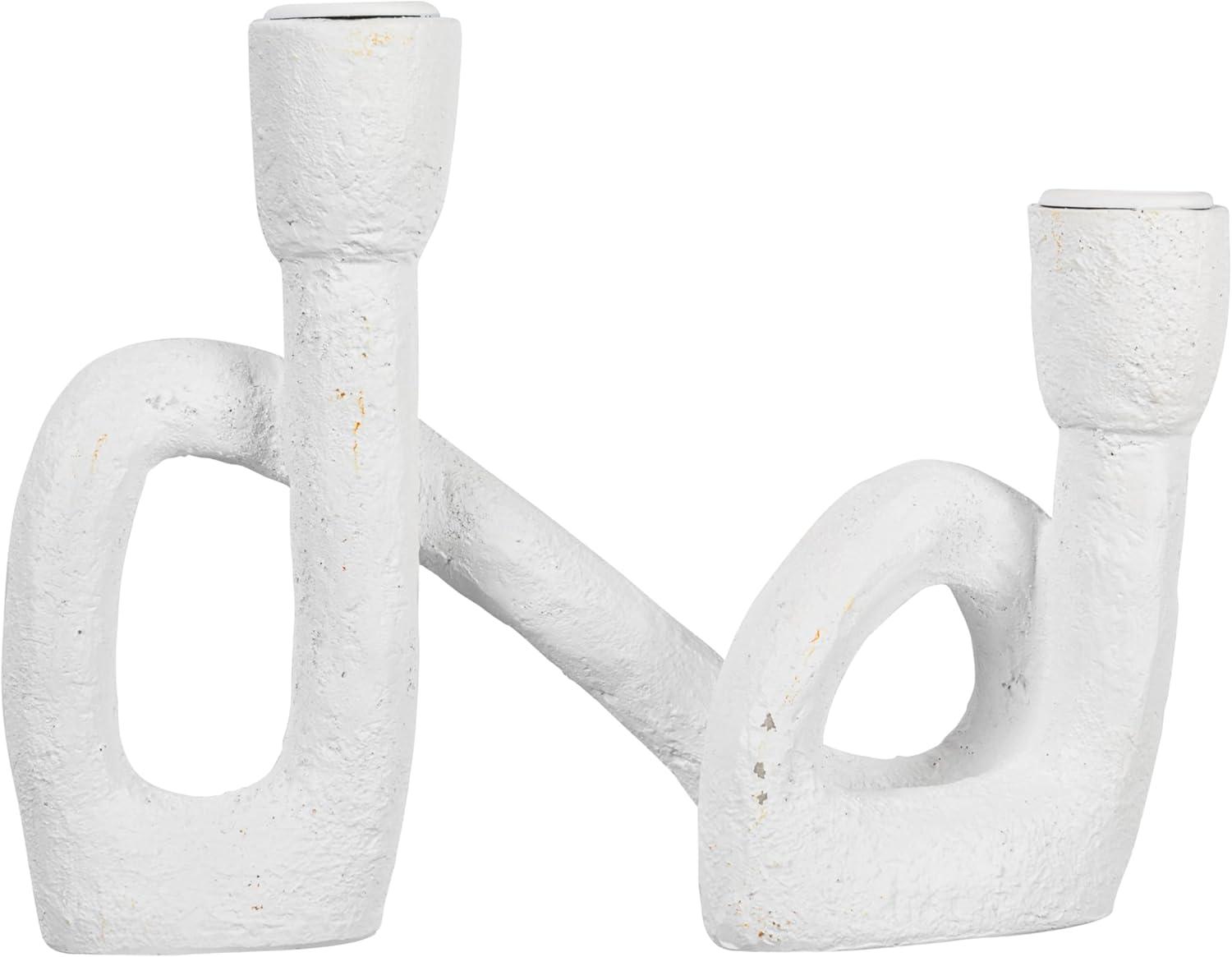 Bloomingville Modern Sculptural Double Taper Candle Holder, White