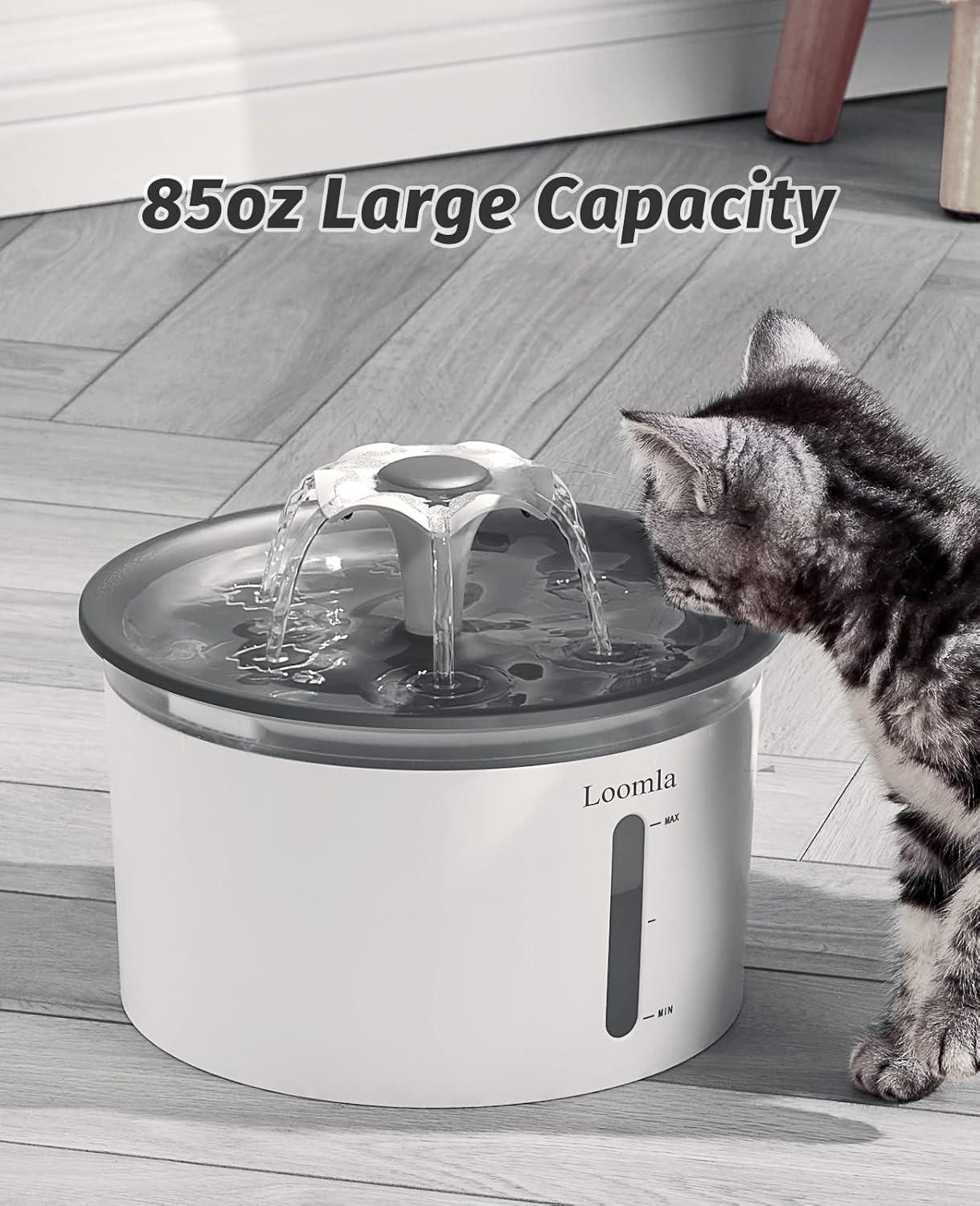 Loomla Cat Water Fountain, 85oz/2.5L Pet Water Fountain Indoor, Automatic Dog Water Dispenser with Switchable LED Lights, 2 Replacement Filters for Cats, Dogs, Pets (Navy Blue), VC1471 C42