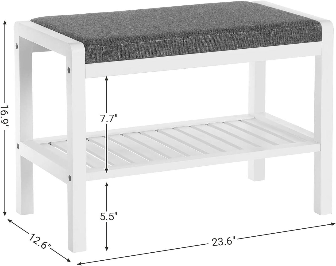 SONGMICS Shoe Rack Bench with Cushion Upholstered Padded Seat,Storage Shelf