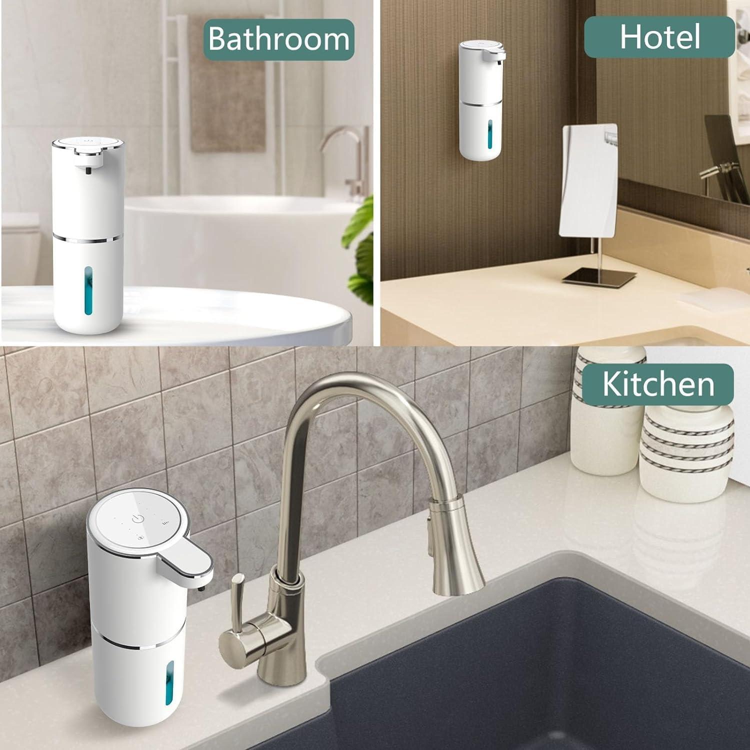 Automatic Foaming Soap Dispenser, Rechargeable, 400ml Touchless Soap Dispenser, Wall-Mounted, Waterproof Hands Free Infrared Motion Sensor Countertop, Auto Foam, Soap Pump (P11), White