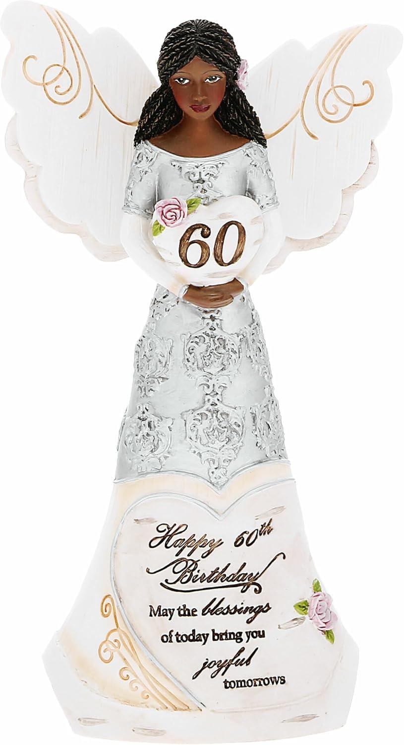 Happy 60th Birthday Silver and Cream Resin Angel Figurine