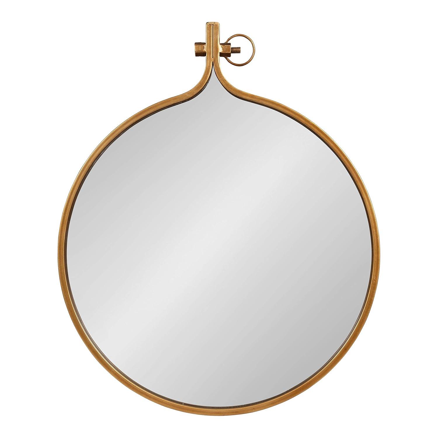 Kate and Laurel Yitro Round Industrial Modern Metal Framed Wall Mirror, 23.5x28.5, Gold