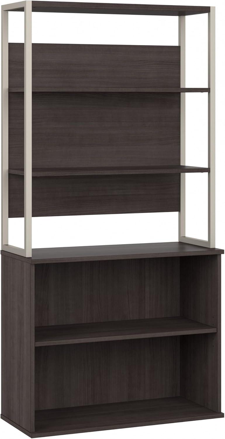 Modern Hickory Adjustable 4-Shelf Tall Etagere Bookcase