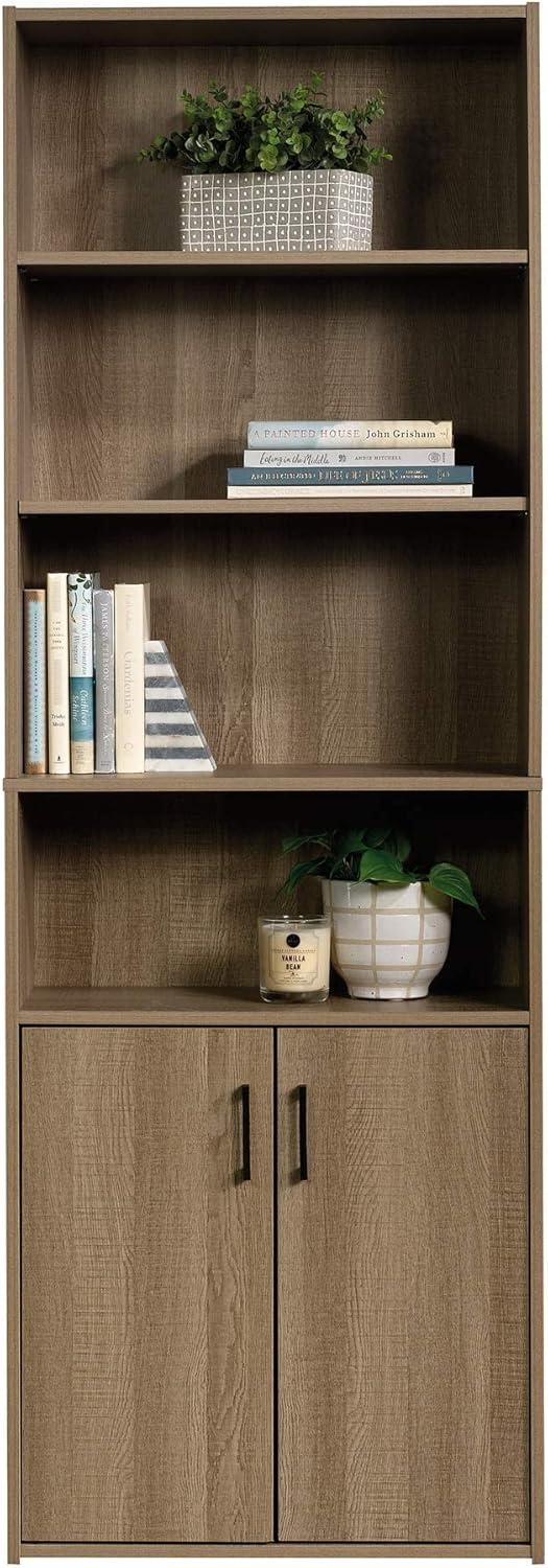 Adjustable Summer Oak 4-Shelf Bookcase with Hidden Storage