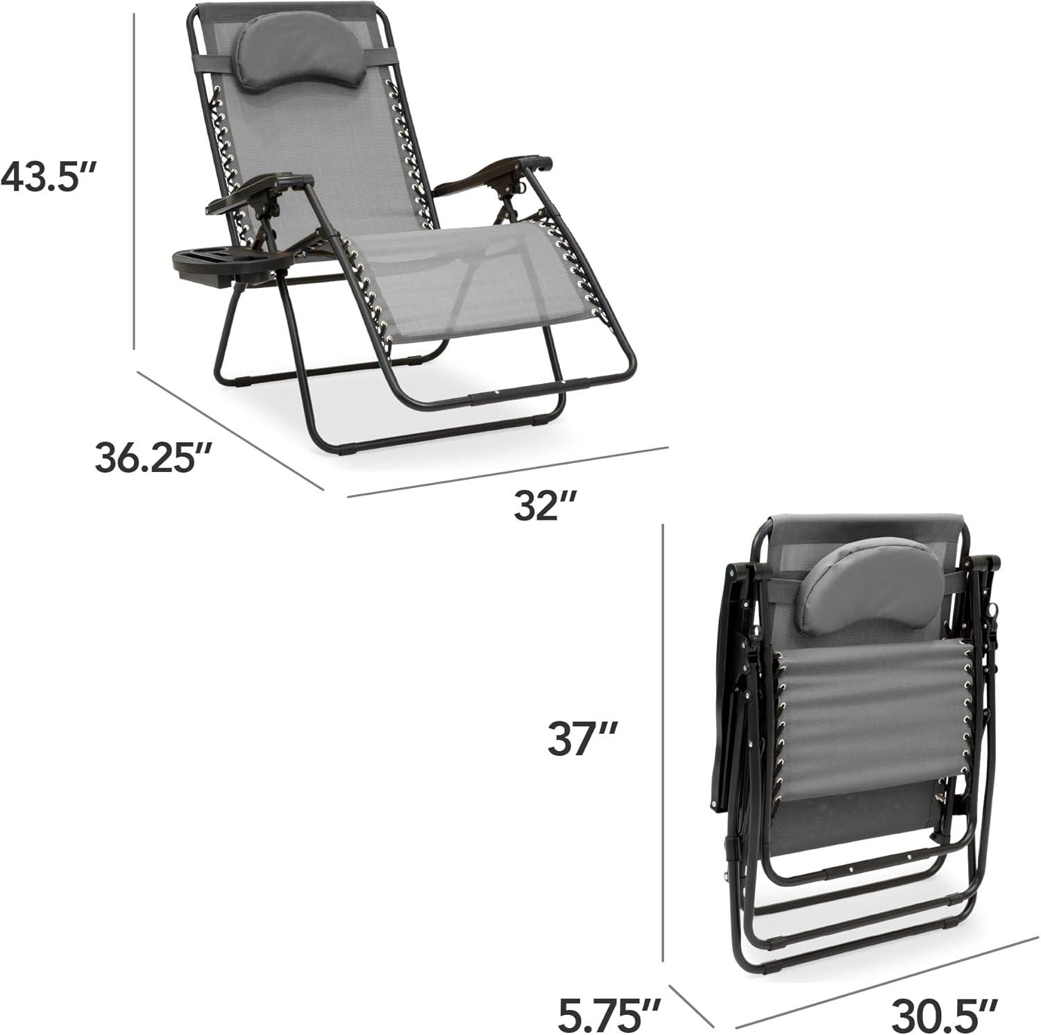 Best Choice Products Oversized Zero Gravity Chair, Folding Outdoor Patio Recliner w/ Cup Holder - Gray