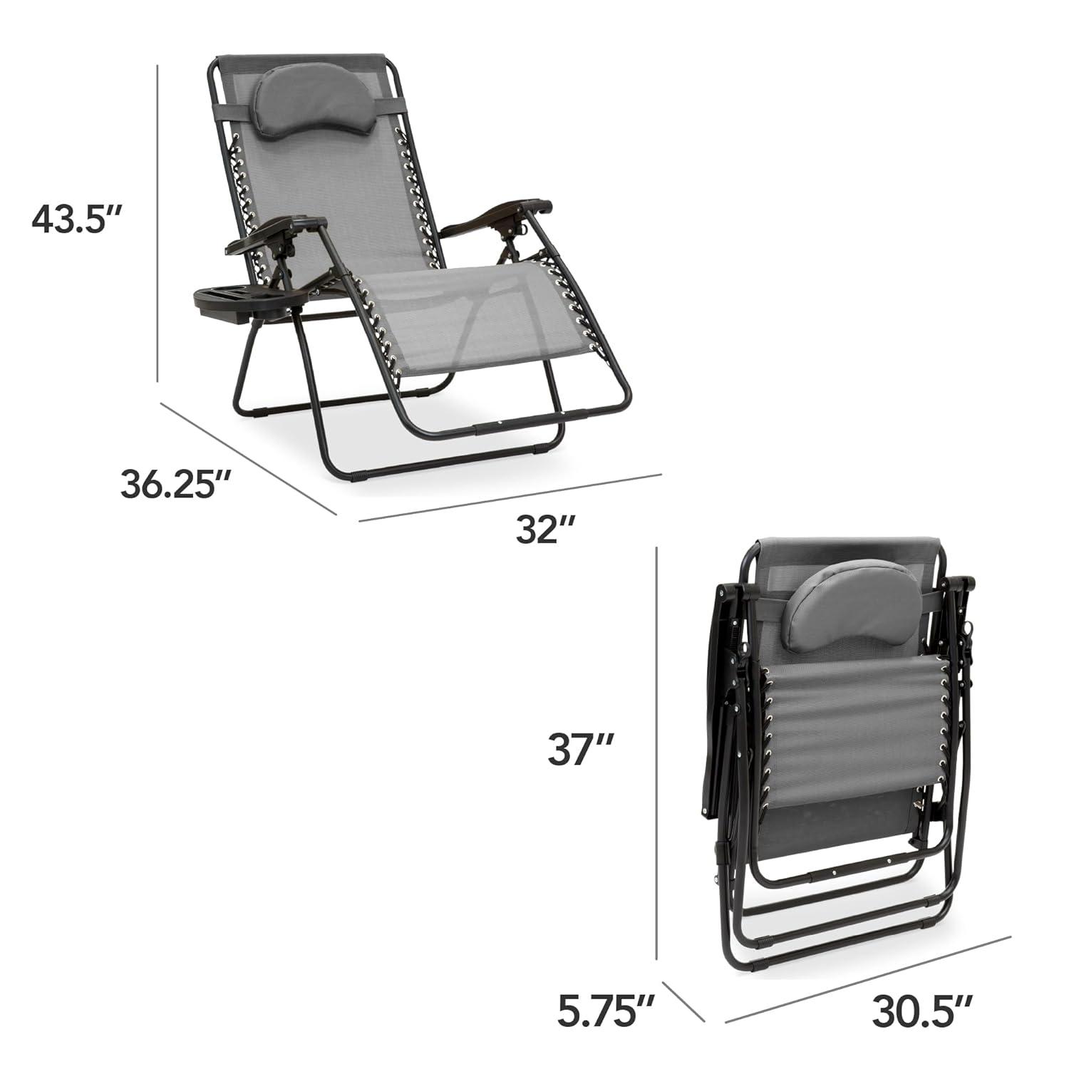 Best Choice Products Oversized Zero Gravity Chair, Folding Outdoor Patio Recliner w/ Cup Holder - Gray