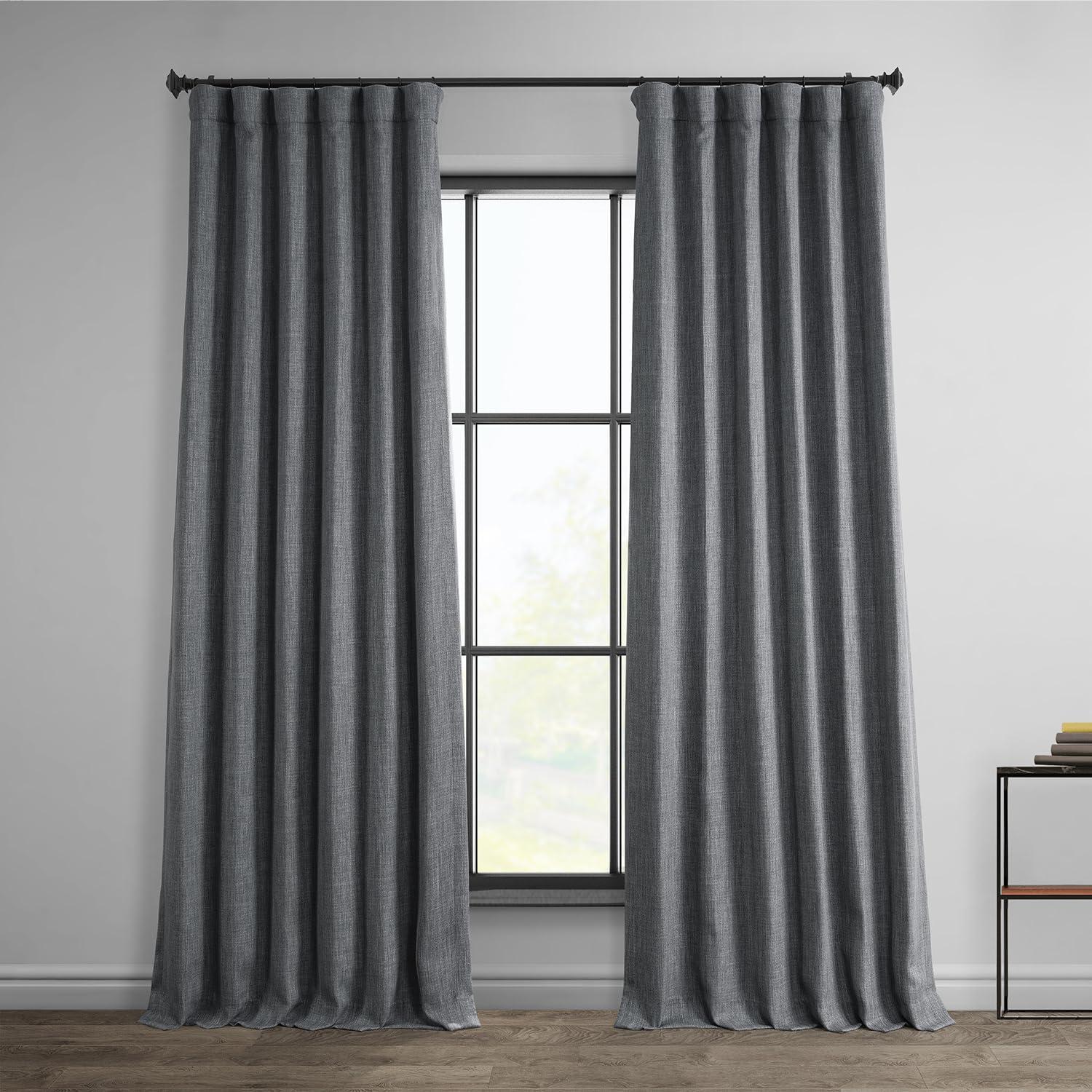 Heather Gray 84" Faux Linen Blackout Curtain Panel