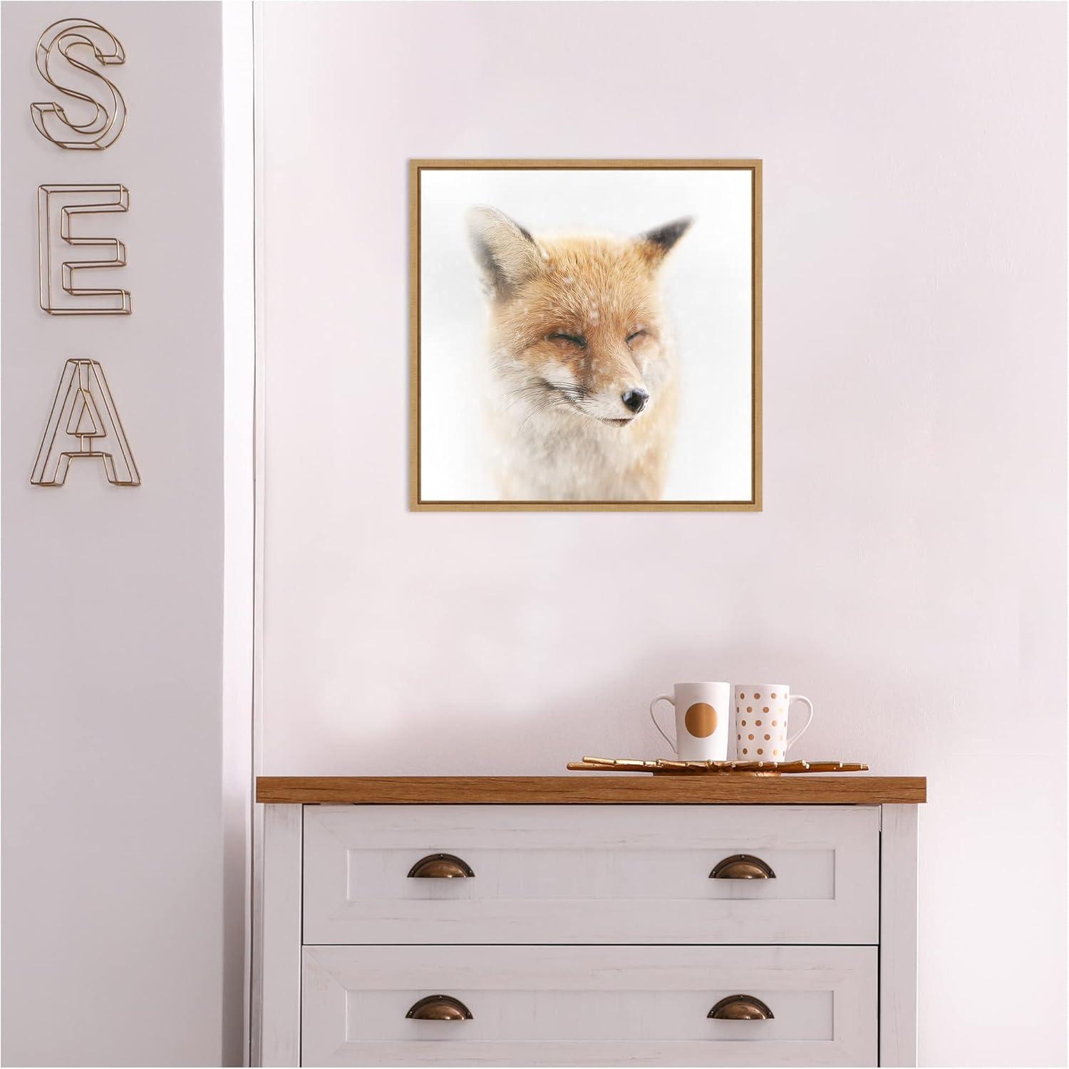 Satisfied Fox Framed Canvas Print in Maple Frame, 16 x 16 Inches