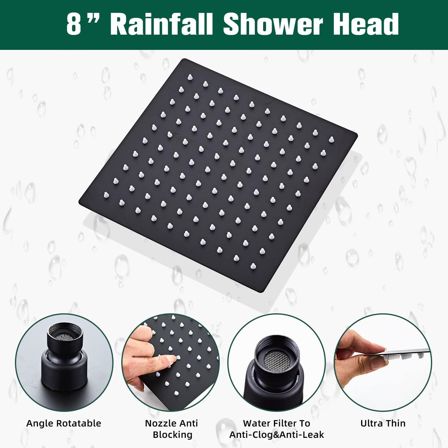 Matte Black 8-Inch Rainfall Shower System with Handheld Spray