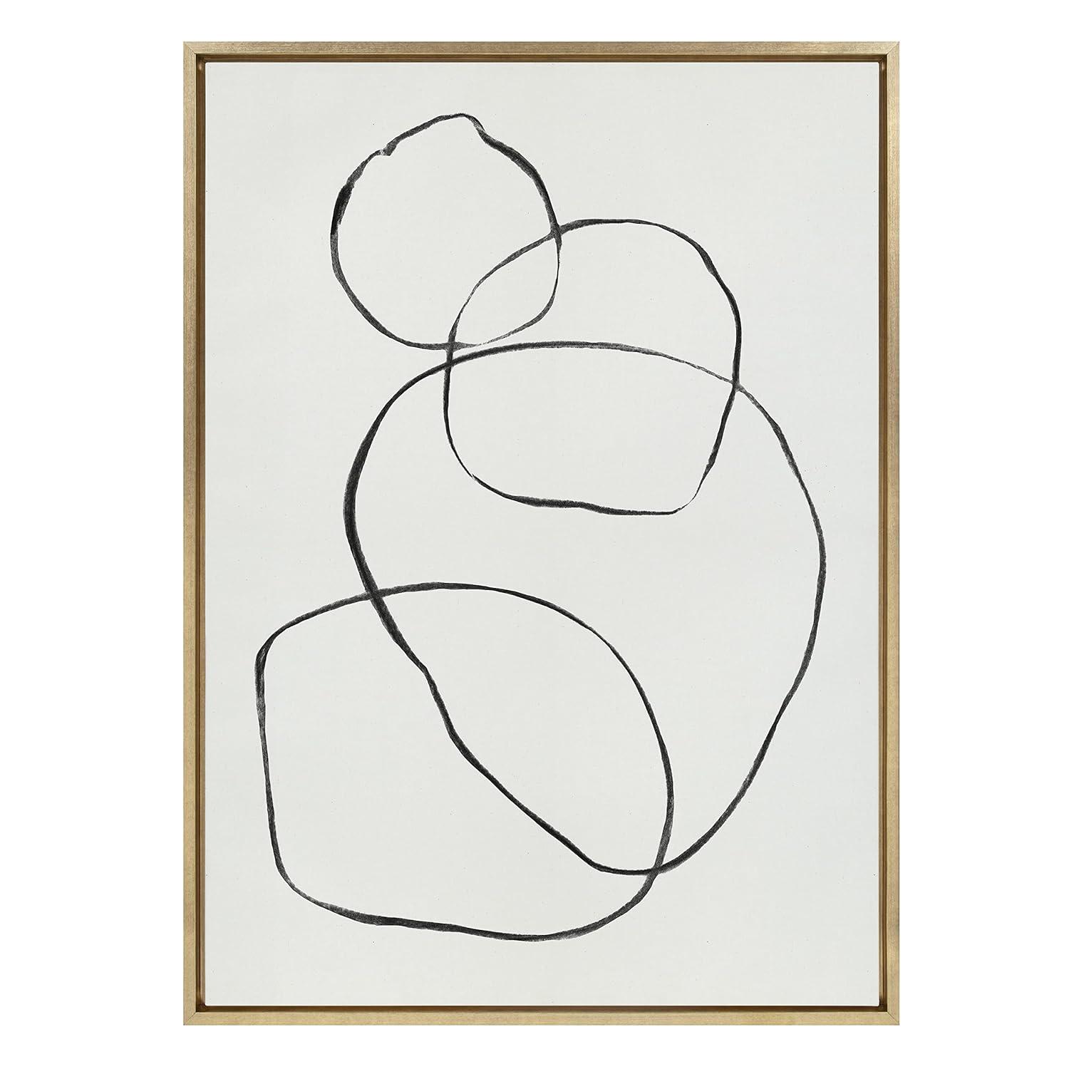 28" x 38" Sylvie 869 Going in Circles Framed Canvas by Teju Reval of SnazzyHues Gold: Modern Wall Art