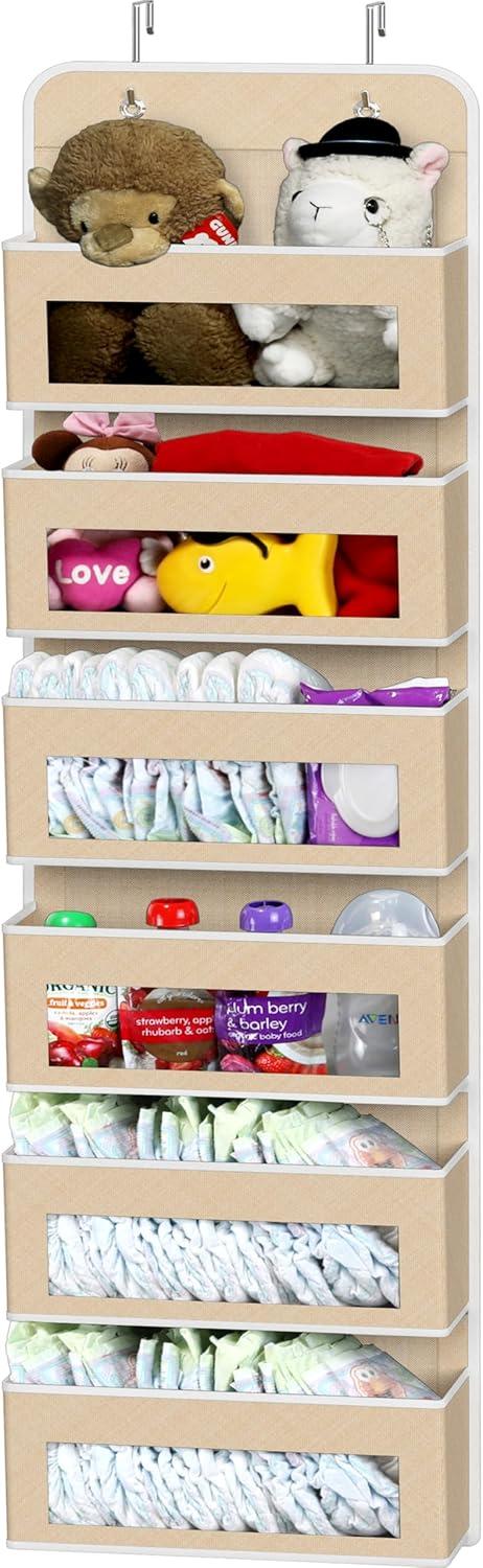 Simple Houseware Baby Over The Door Hanging Organizer Storage, 6 Clear Window Pocket, Beige