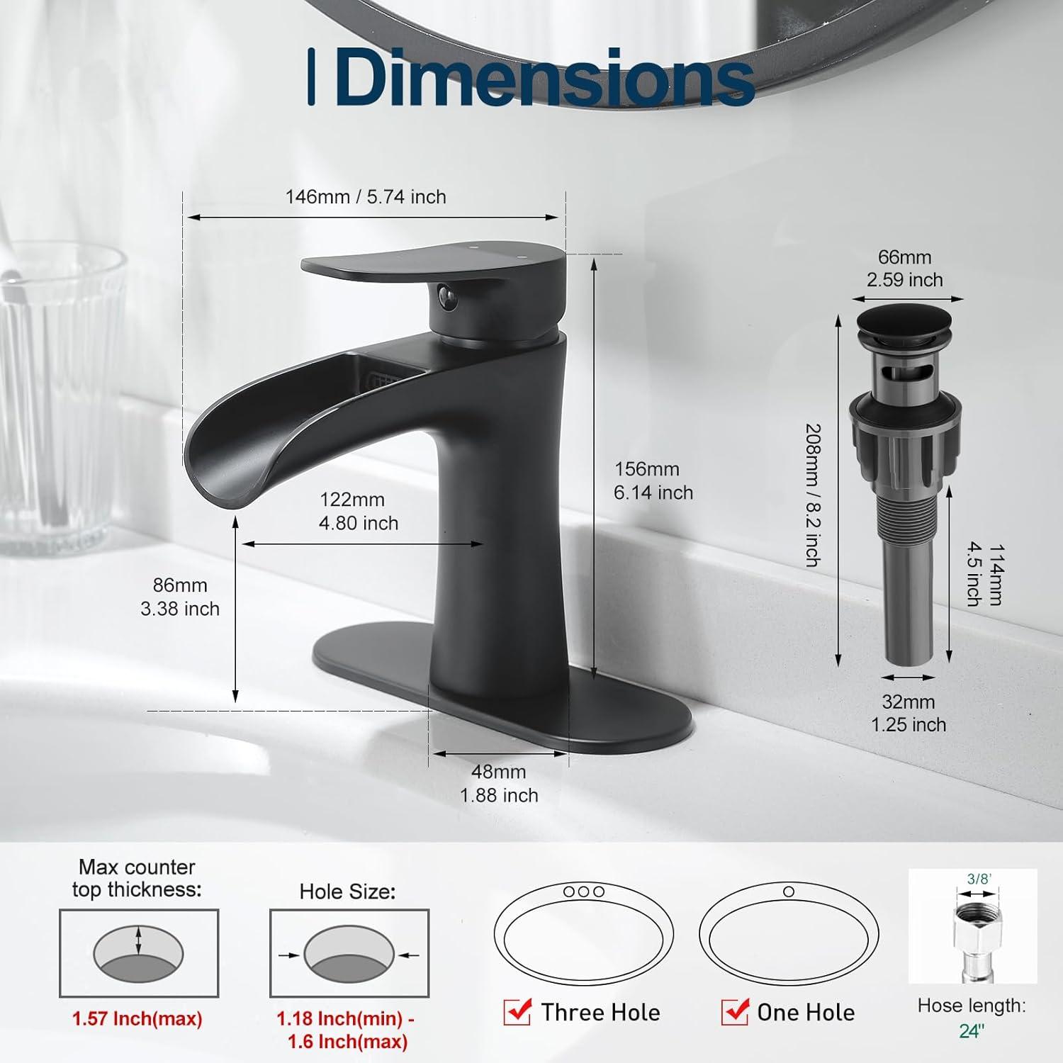 Waterfall Bathroom Faucet,Modern Single Handle Bathroom Faucets For 1 Or 3 Hole Bathroom Sink Faucet