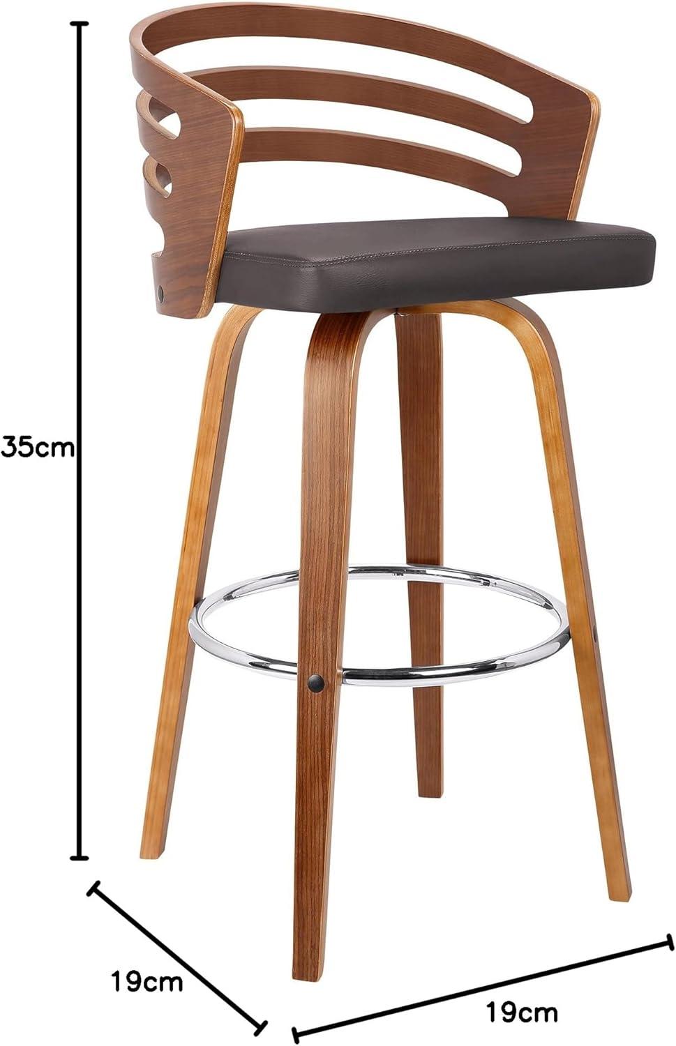 Armen Living Jayden 26" Faux Leather & Wood Swivel Counter Stool in Brown/Walnut