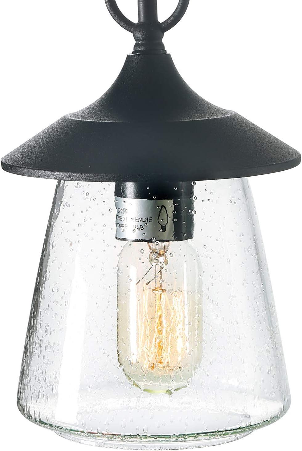 LNC 1-Light Farmhouse  Cylinder Seeded Glass for Gazebo With Patio Outdoor Pendant Light