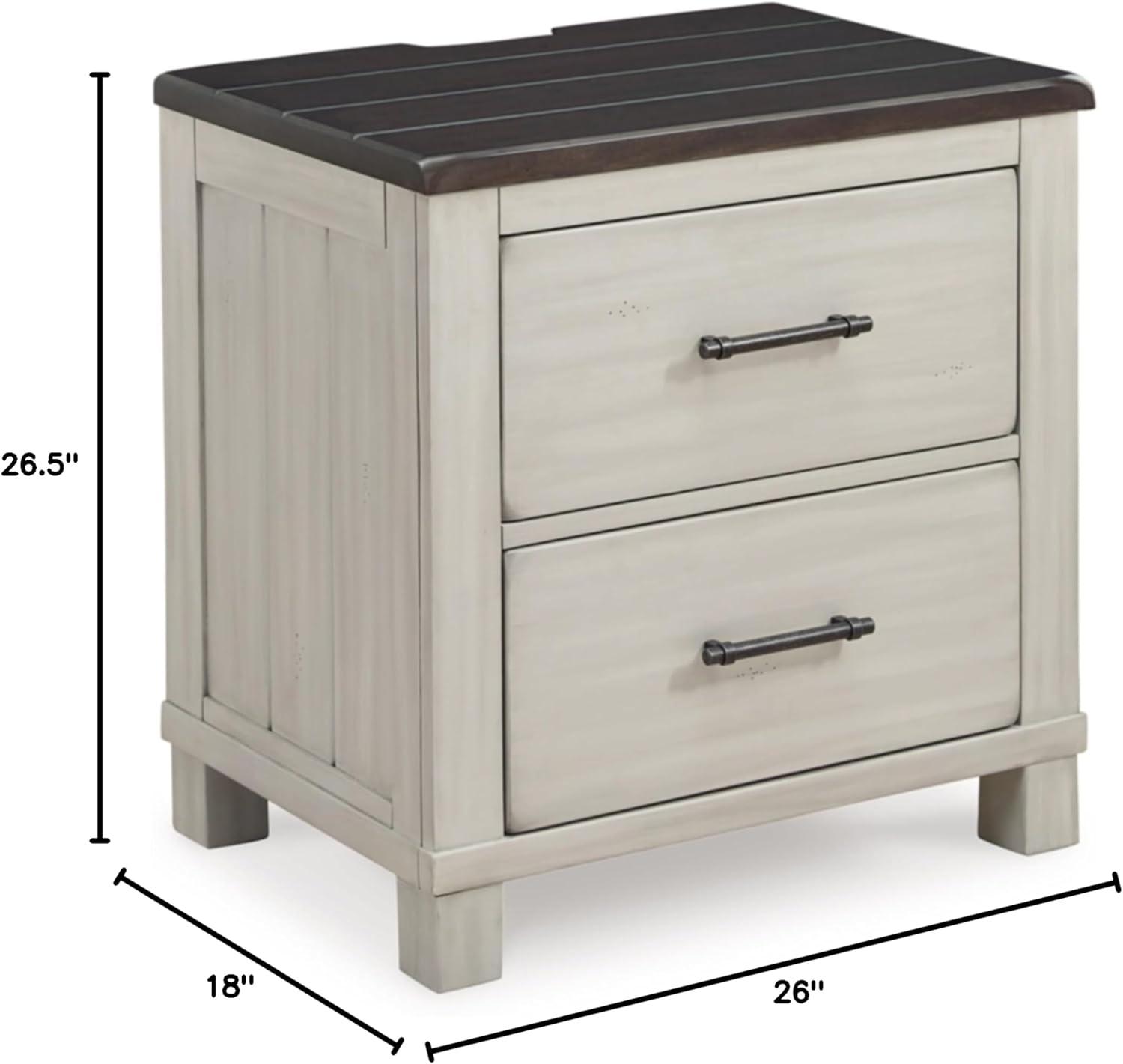 Transitional Two-Tone 2-Drawer Nightstand with Dark Brown Top