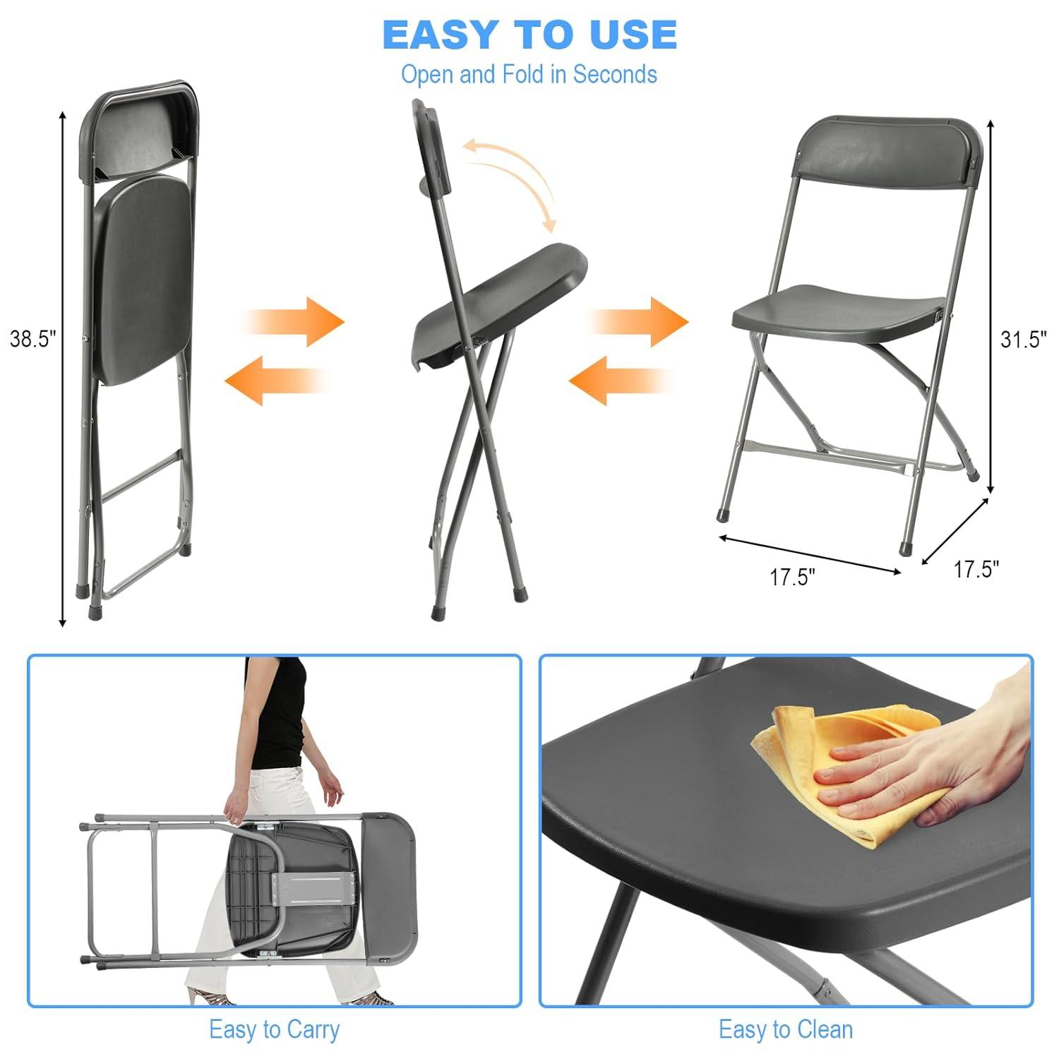 GARTOOO 10 Pack Plastic Folding Chair, Stackable Steel Frame Chairs,Portable Commercial Chair for Home, Office, Wedding, 550lbs Weight Capacity