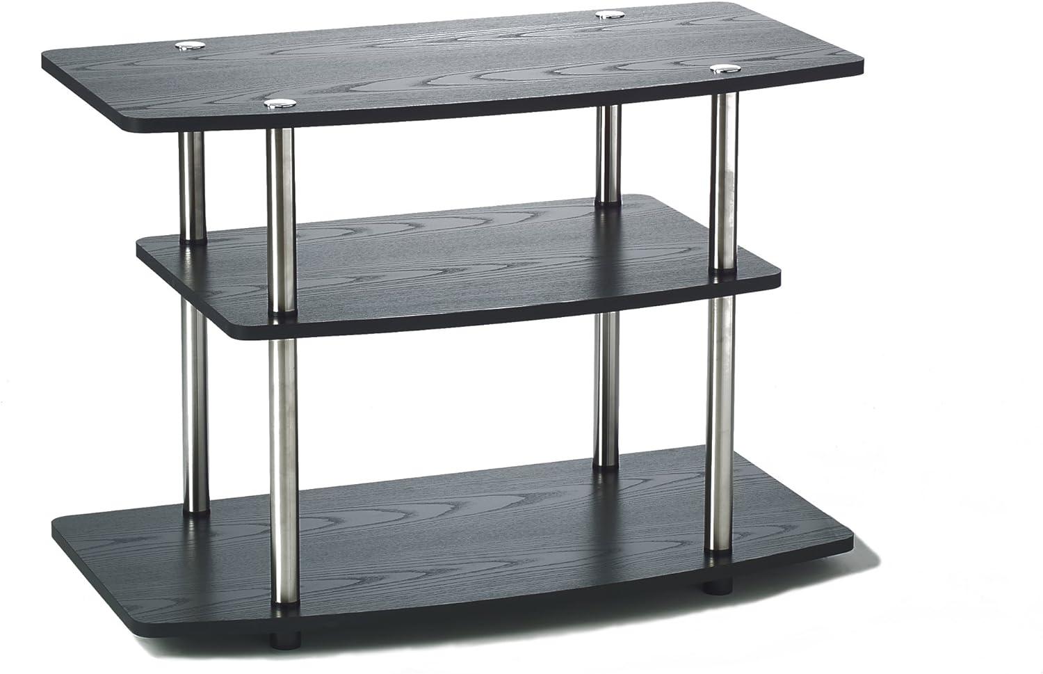 Modern Black 3-Tier Particle Board & Stainless Steel TV Stand