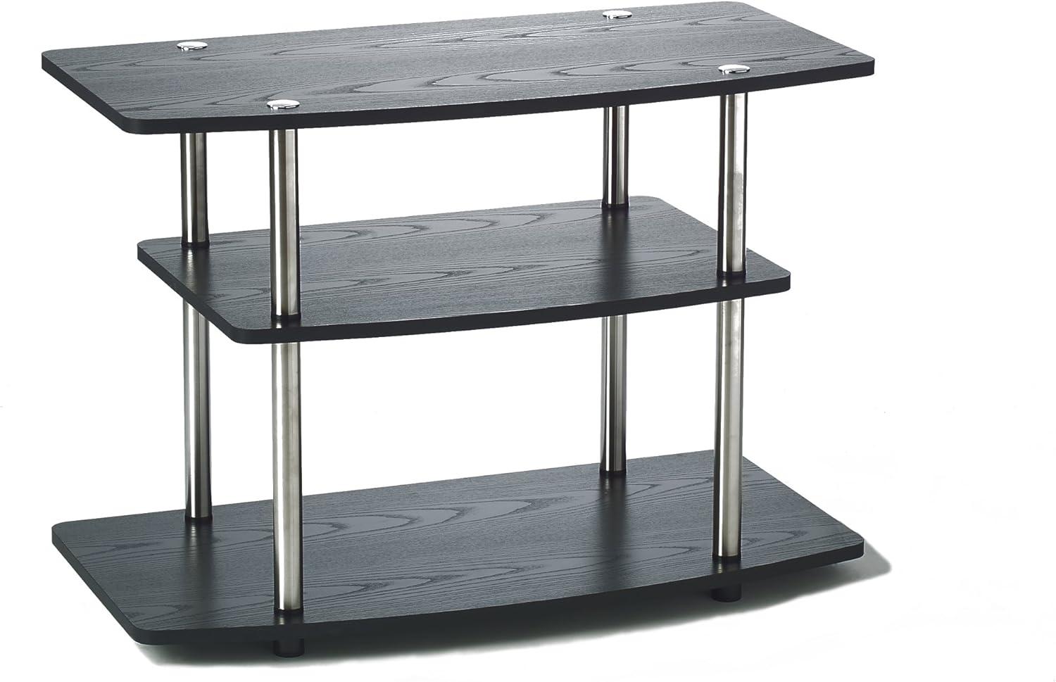 Modern Black 3-Tier Particle Board & Stainless Steel TV Stand