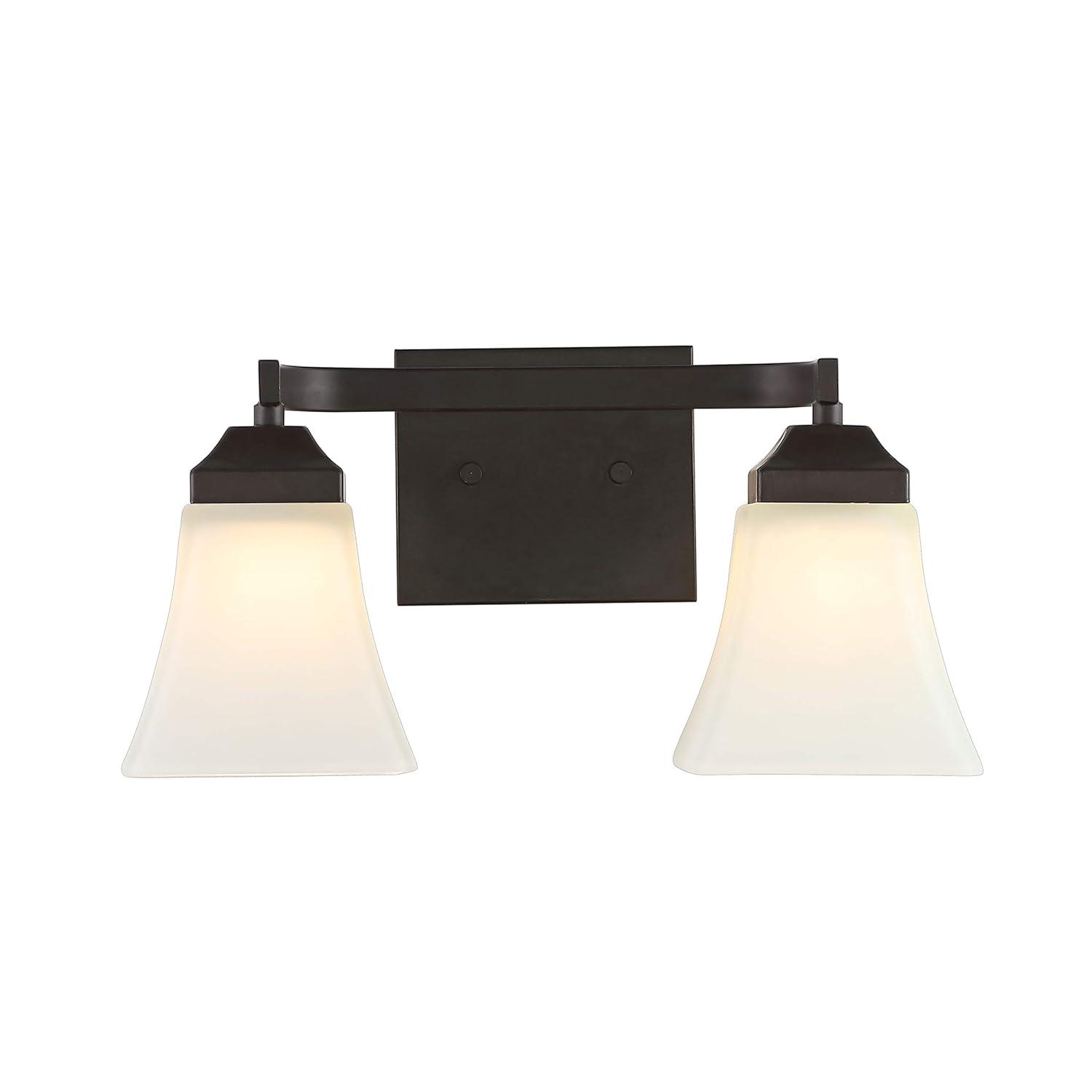 JONATHAN Y JYL7523A Staunton 15" 2-Light Iron/Glass Modern Cottage LED Vanity Light, Casual, Cottage, Farmhouse, for Bedroom, Bathroom, Livingroom, Office Oil Rubbed Bronze, Black
