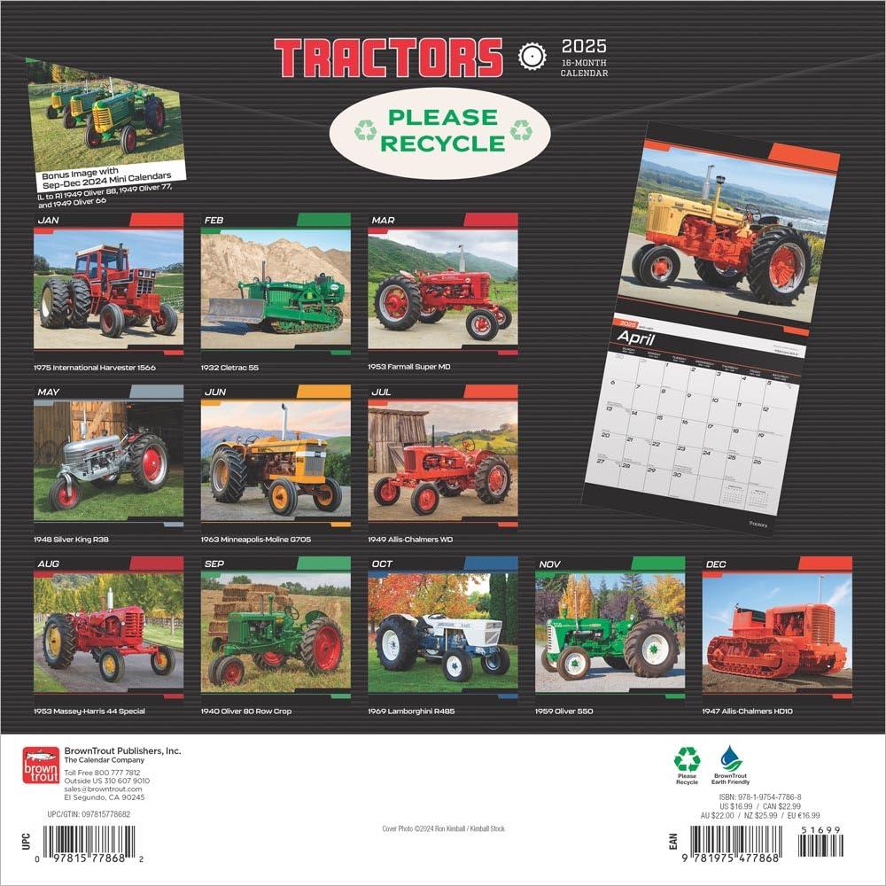 Tractors | 2025 12x24" (Hanging) Wall Calendar | Plastic-Free | BrownTrout