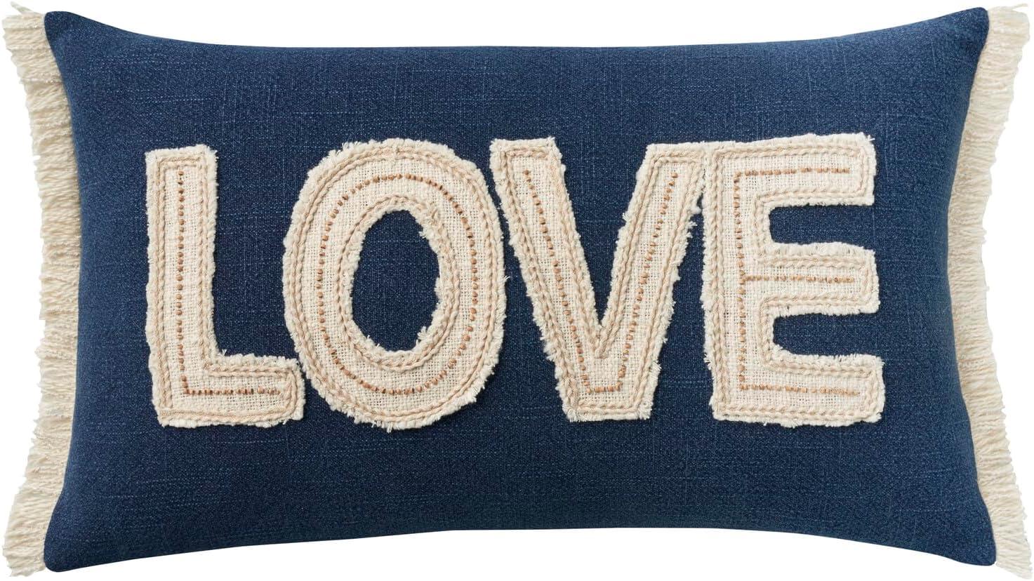 Nourison Life Styles Applq/Beaded Love Navy 14" x 24" Throw Pillow