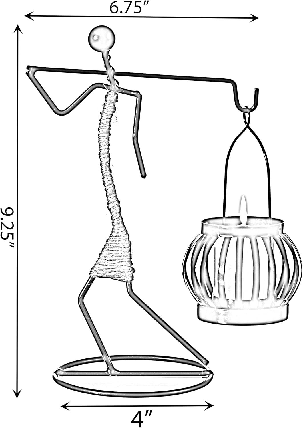 Fabulaxe Wire Figure Candle Holder Decorative Modern Tea Light Lantern Tabletop Centerpiece Candle Stand, Back Carry