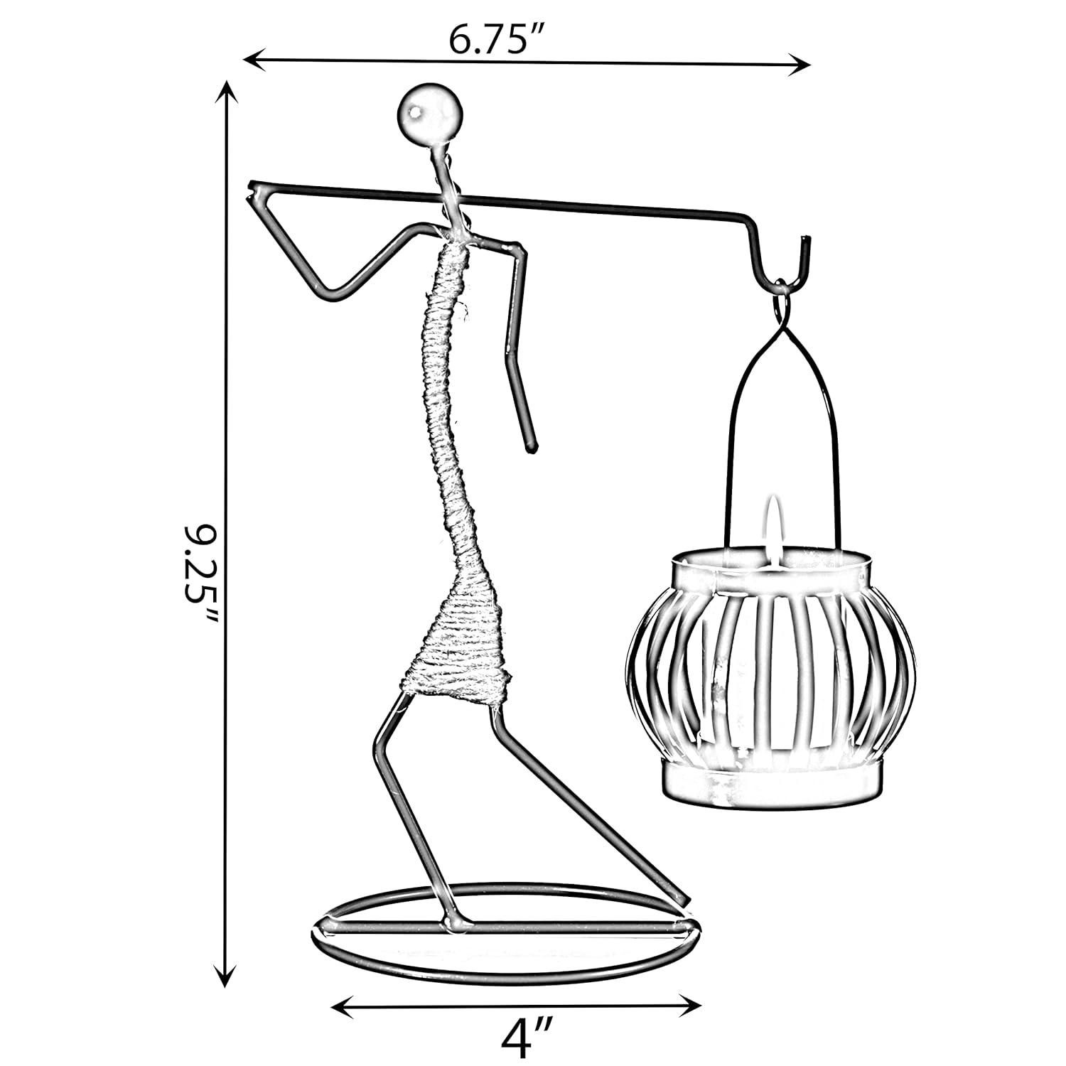 Fabulaxe Wire Figure Candle Holder Decorative Modern Tea Light Lantern Tabletop Centerpiece Candle Stand, Back Carry