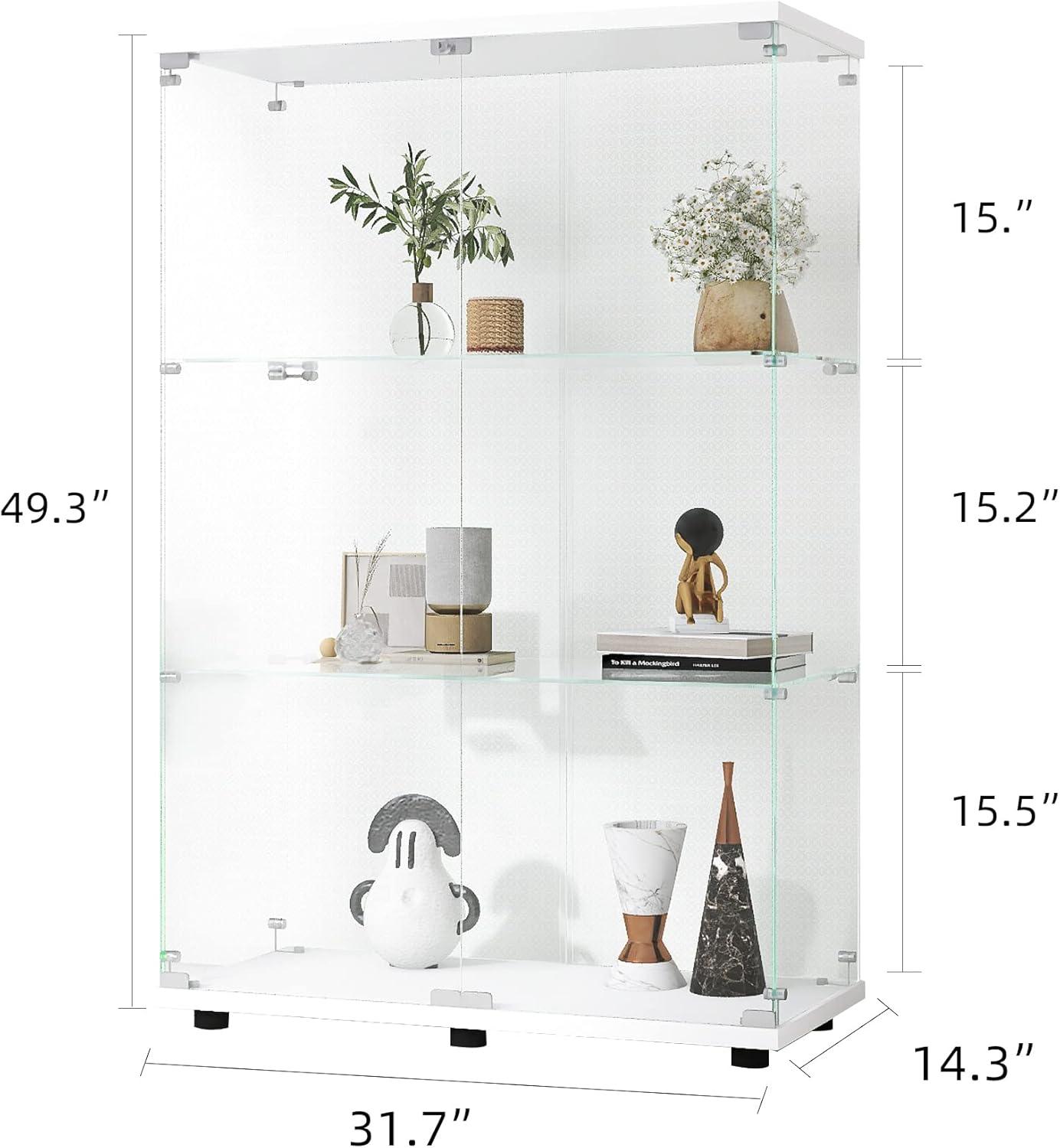 White Tempered Glass 3-Shelf Display Cabinet with Doors