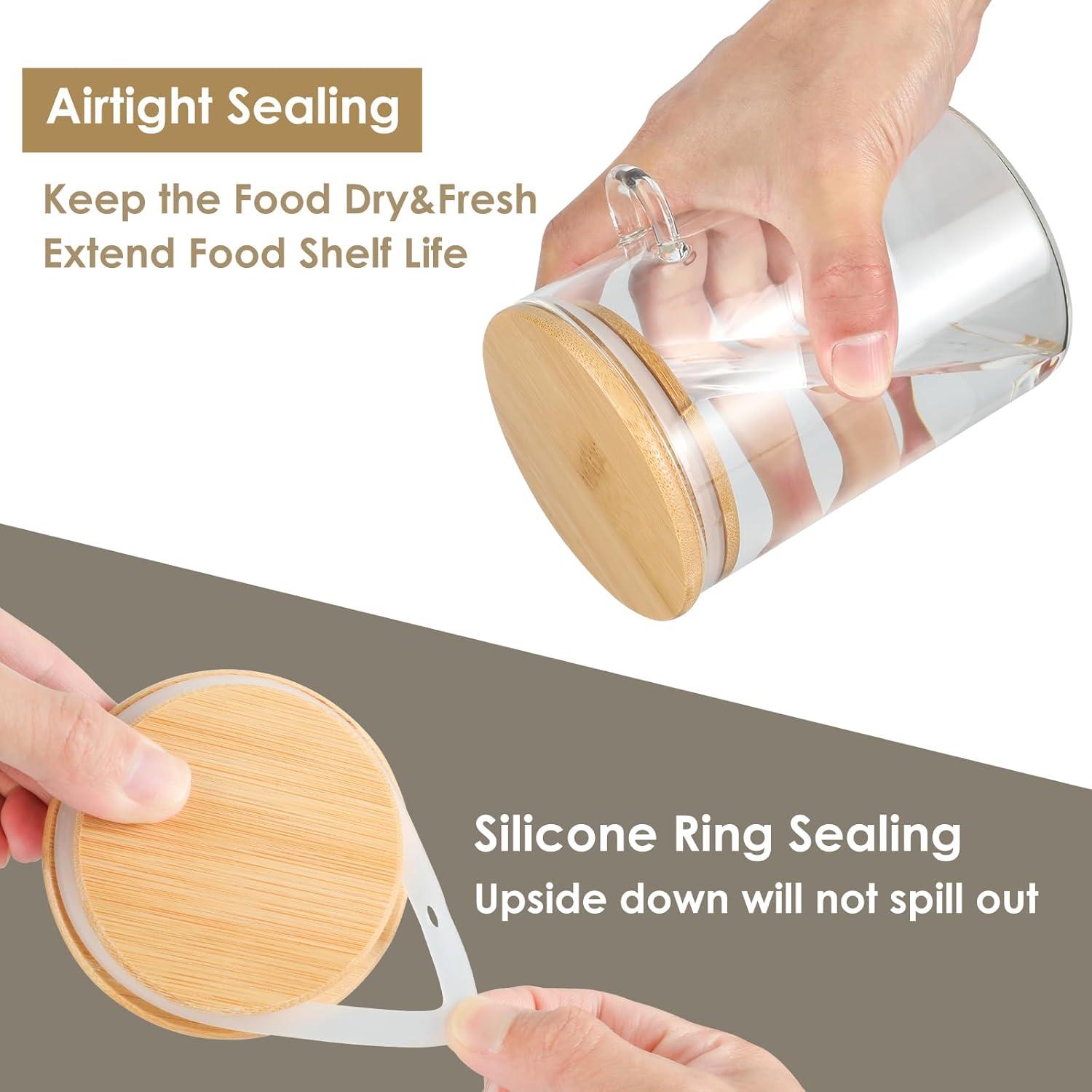 3 Pack Glass Containers Jars with Bamboo Airtight Lid and Spoon, 15Oz Glass Food Storage Canisters, Kitchen Organization Jar Set for Coffee Beans, Tea, Flour, Salt, Nuts, Candy, Cookie and More