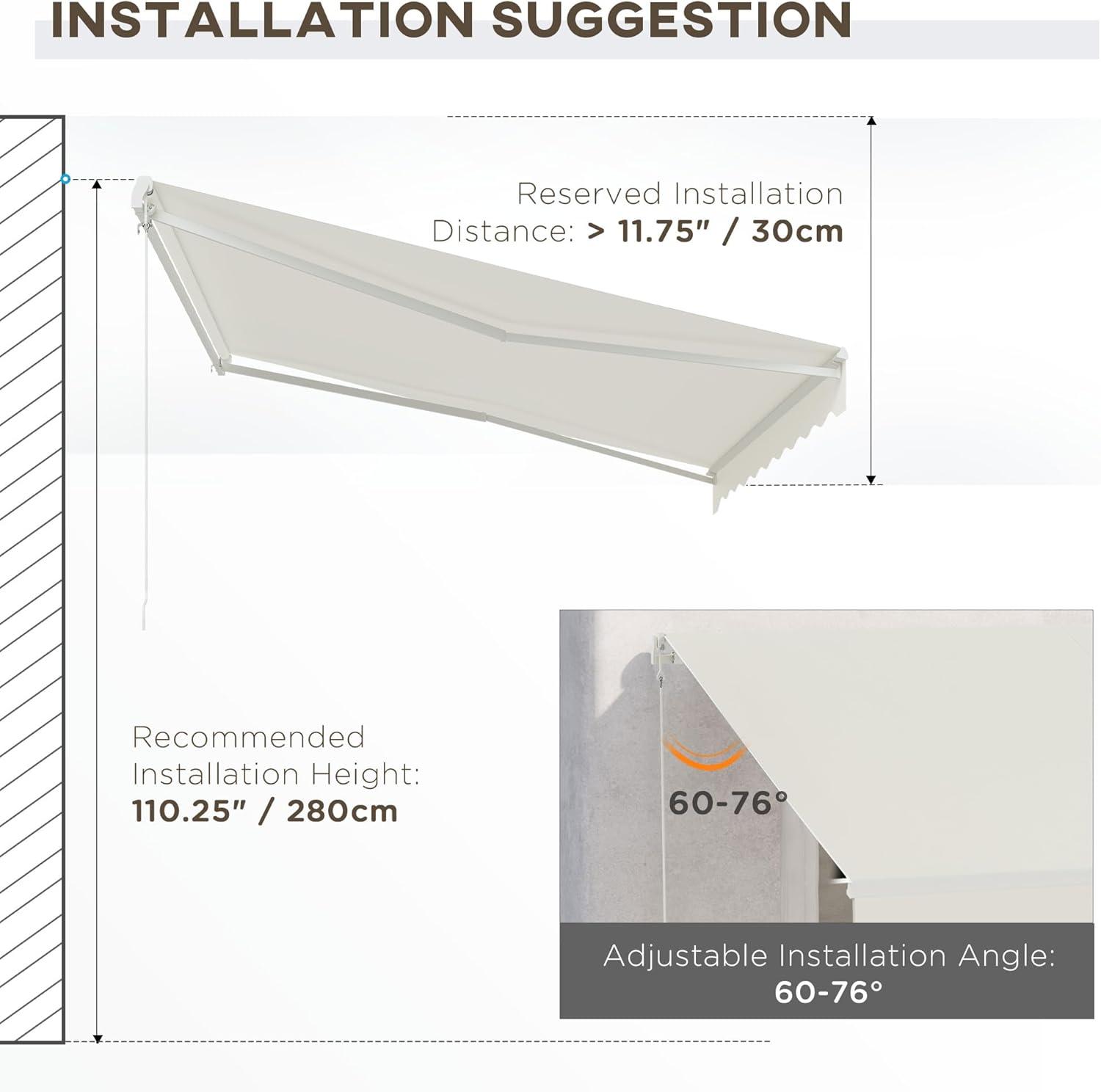 Outsunny 59'' Polyester Cream Cover Motorized Retractable Patio Awning